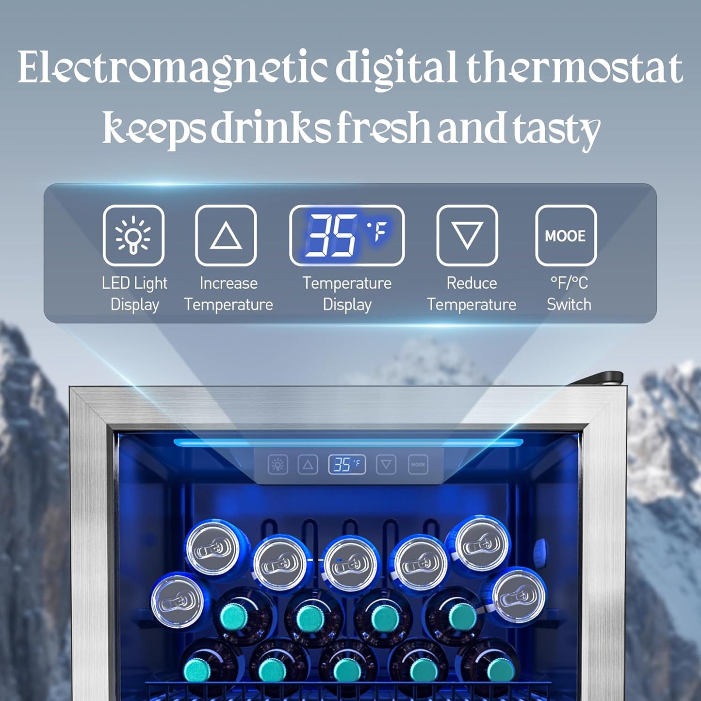 Beverage Refrigerator and Cooler, Freestanding Drink Dispenser for Soda Beer or Wine,70 Can Mini Fridge with Glass Door,Digital Temperature Control,Home, Bar, Office (Silver 1.78 Cu,Ft)