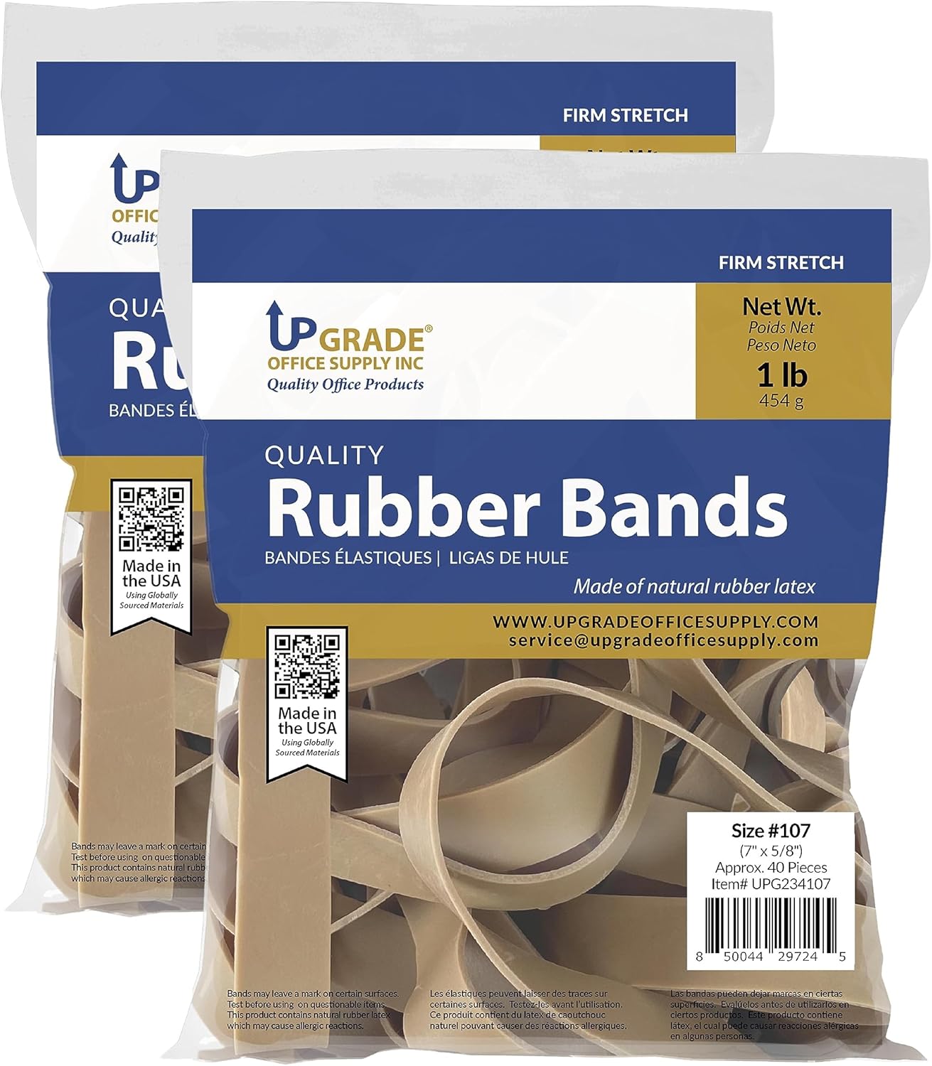 Upgrade Office Supply UPG234107PK2 Rubber Bands, Size 107 (7 x 5/8), 80 Bands, 1 lb 2-Pack, USA