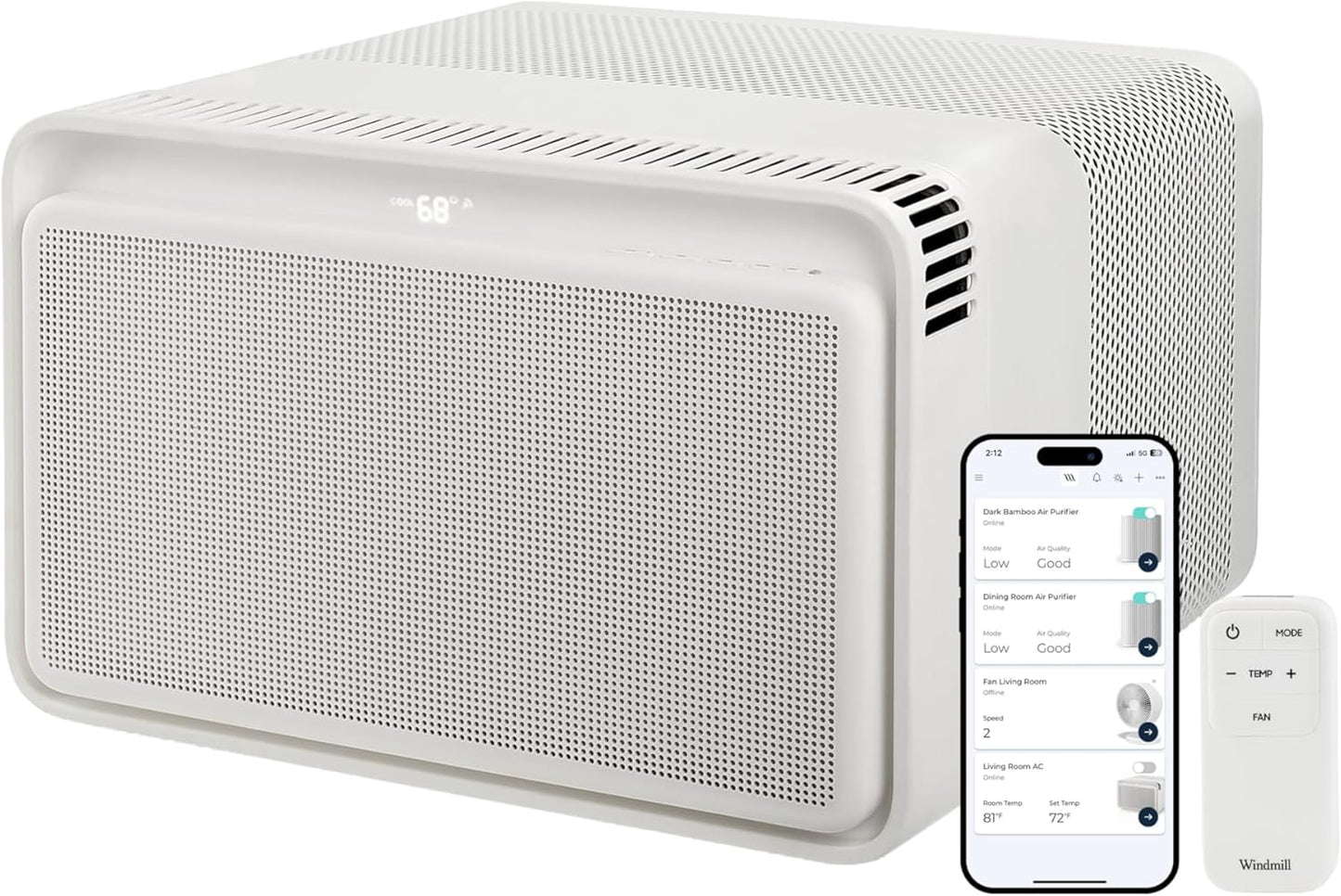 Windmill 6,000 BTU Window Air Conditioner - Quiet & Smart, Cools up to 250 Sq. Ft. - Easy Install No Assembly, App/Wi-Fi, Voice-Enabled, Remote Control