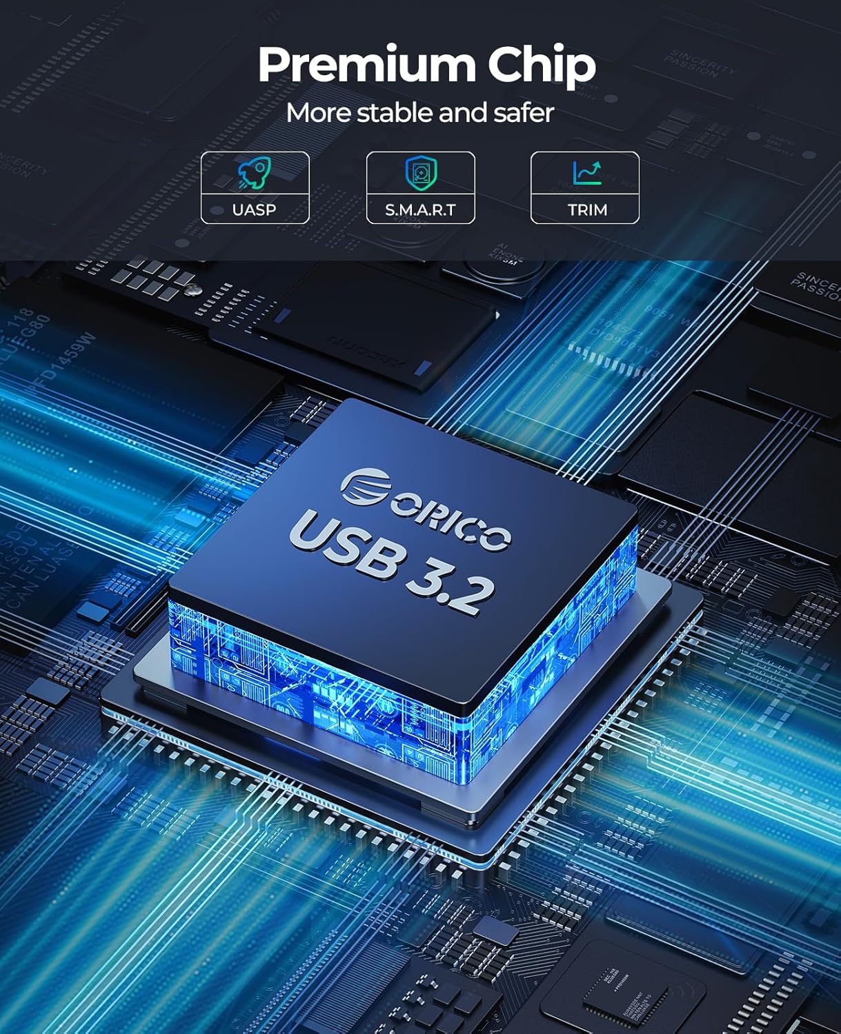 ORICO Aluminum 3.5 Hard Drive Enclosure with USB 3.2 Gen 2 6Gbps Transfer Speed, Fit for 3.5/2.5 Inch SATA HDD SSD Up to 20TB, USB C to USB C/A 2 in 1 Cable Compatible with MacBook Windows(DD35-C3)