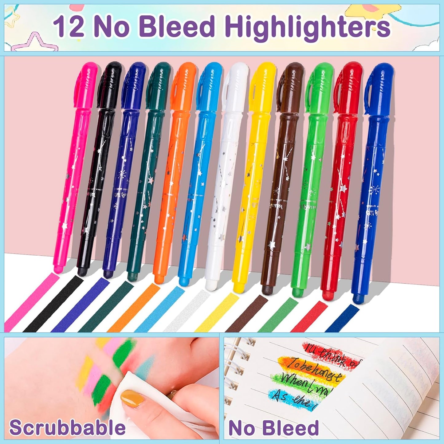 Professional 78PCS Drafting & Writing Kit For Boys Kids, Students School Supplies, 12 Highlighters, 16 Pens, 10 Mechanical Pencils 0.5 0.7 2.0mm, Includes 452 Lead & Gel Refills, Black Pencils Case