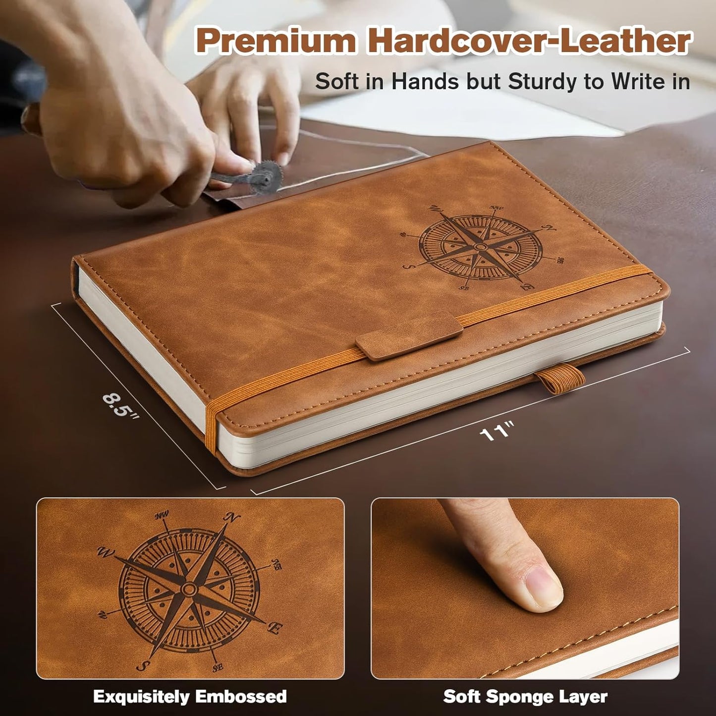 Notebook Journal for Women Men: Leather Journal for Writing, Hardcover College Ruled Journals Notebooks with Thick Paper, Large A4 Daily Journal for Travel, Diary, Gifts for Teens, 8.5"×11", Brown