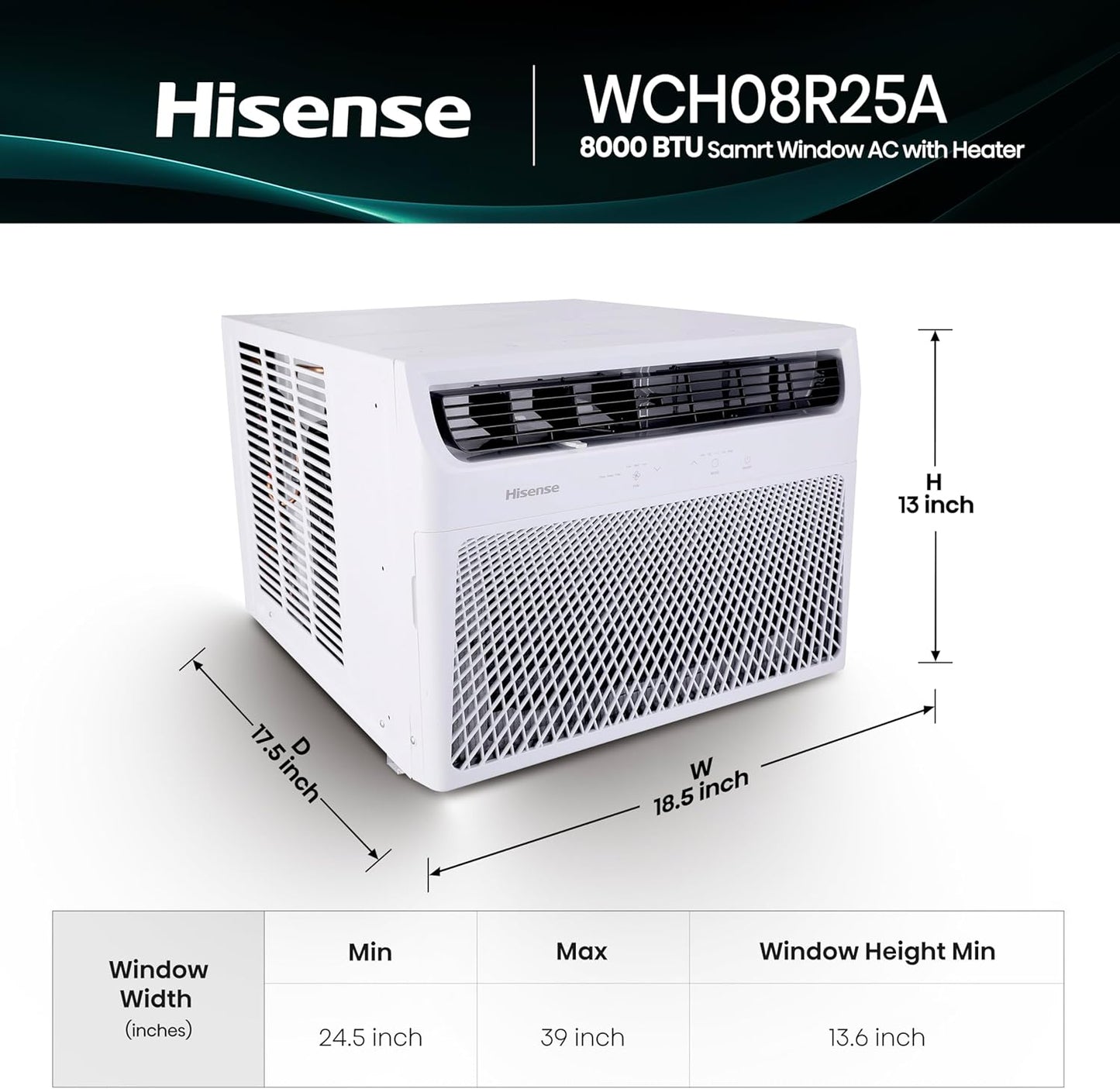 Hisense WCH08R25A Window Air Conditioner, 8,000 BTU, White