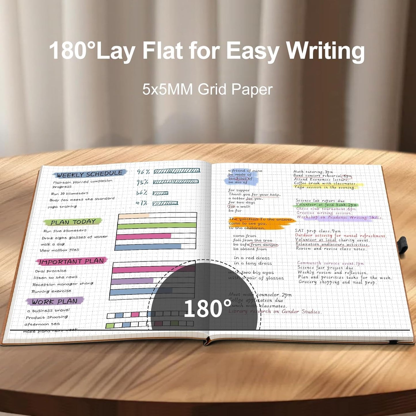 AHGXG Graph Paper Notebook - Grid Notebook Journal, 120 GSM Thick Graph Paper, Large B5 Notebook 96 Pages, Leather Softcover, for Graphing, Writing, Math, Engineering, 7.6'' X 10'' - Black