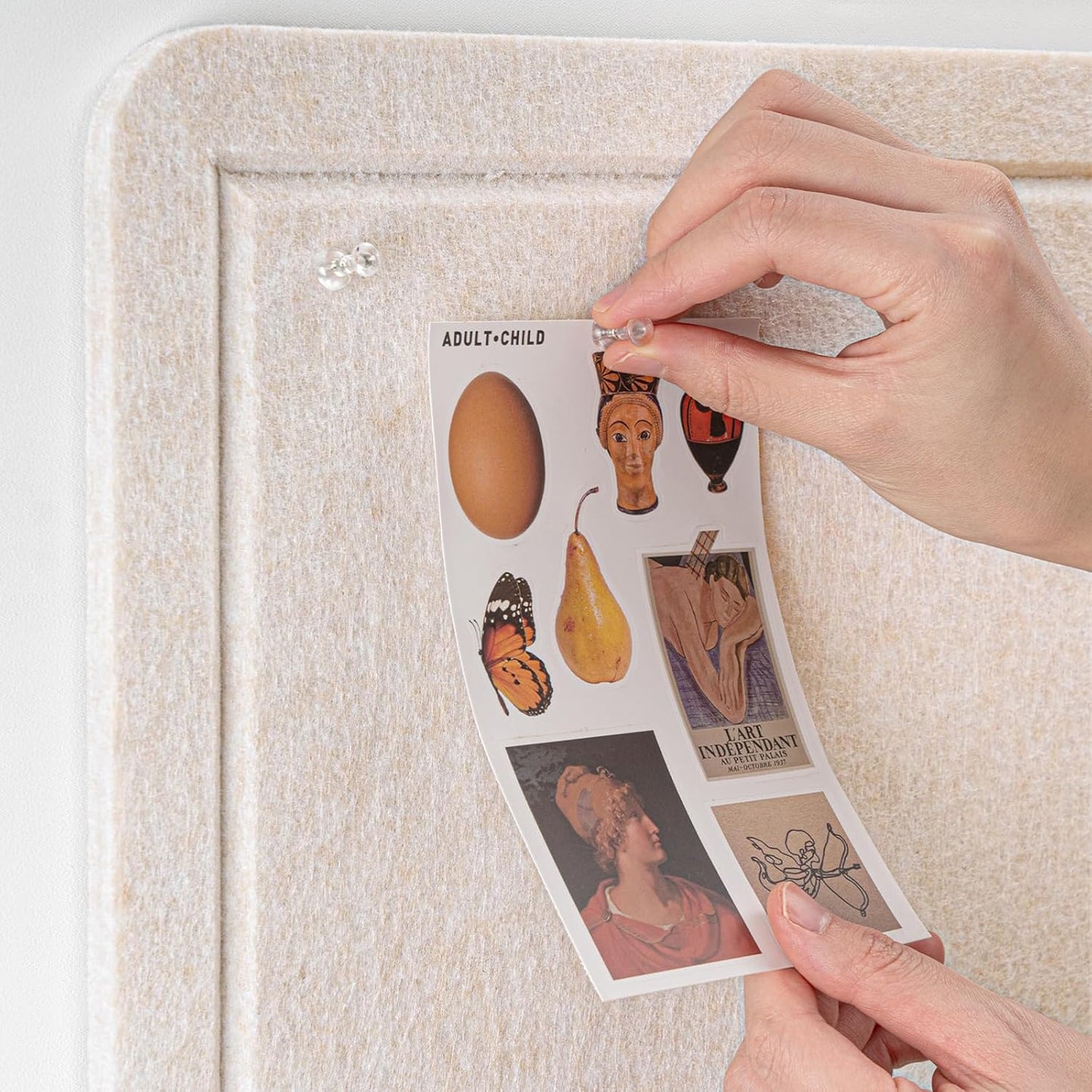 Bulletin Board, 24 x 18 inches Decorative Felt Pin Board, Cork Board Alternative for Wall, Foldable Photo Board with 20 Pushpins - Oatmeal