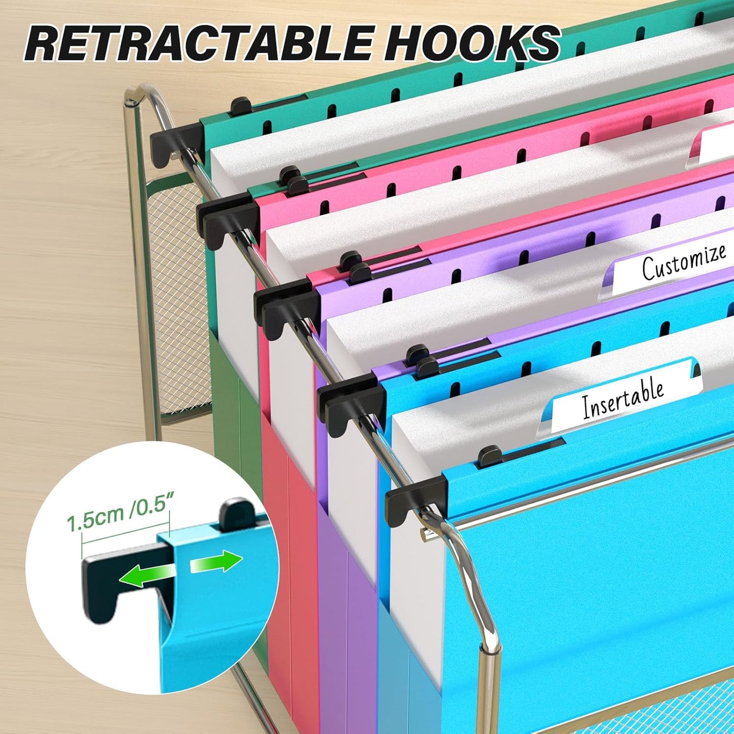 Plastic Hanging File Folders Letter Size,12 Pack Reinforced Expanding Hang Folder,Accordian Pocket,Extra Capacity,Heavy Duty 2 Inch Expansion,Hanging Folder Organizer for Office Home,Colored Folders