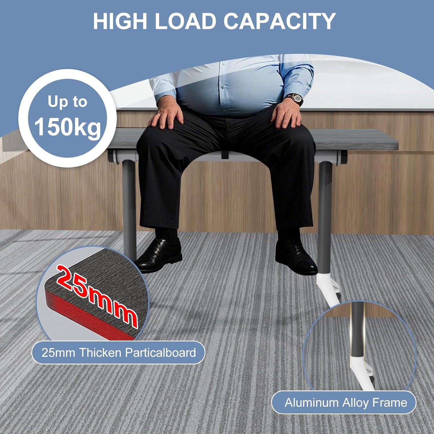 Folding Conference Table, Mobile Training Table for Office Conference, Modern Modular Rectangular Work Desk Meeting Seminar Work Tables with Caster Wheels, Large Breakroom Tables (8Pack L47.2in)