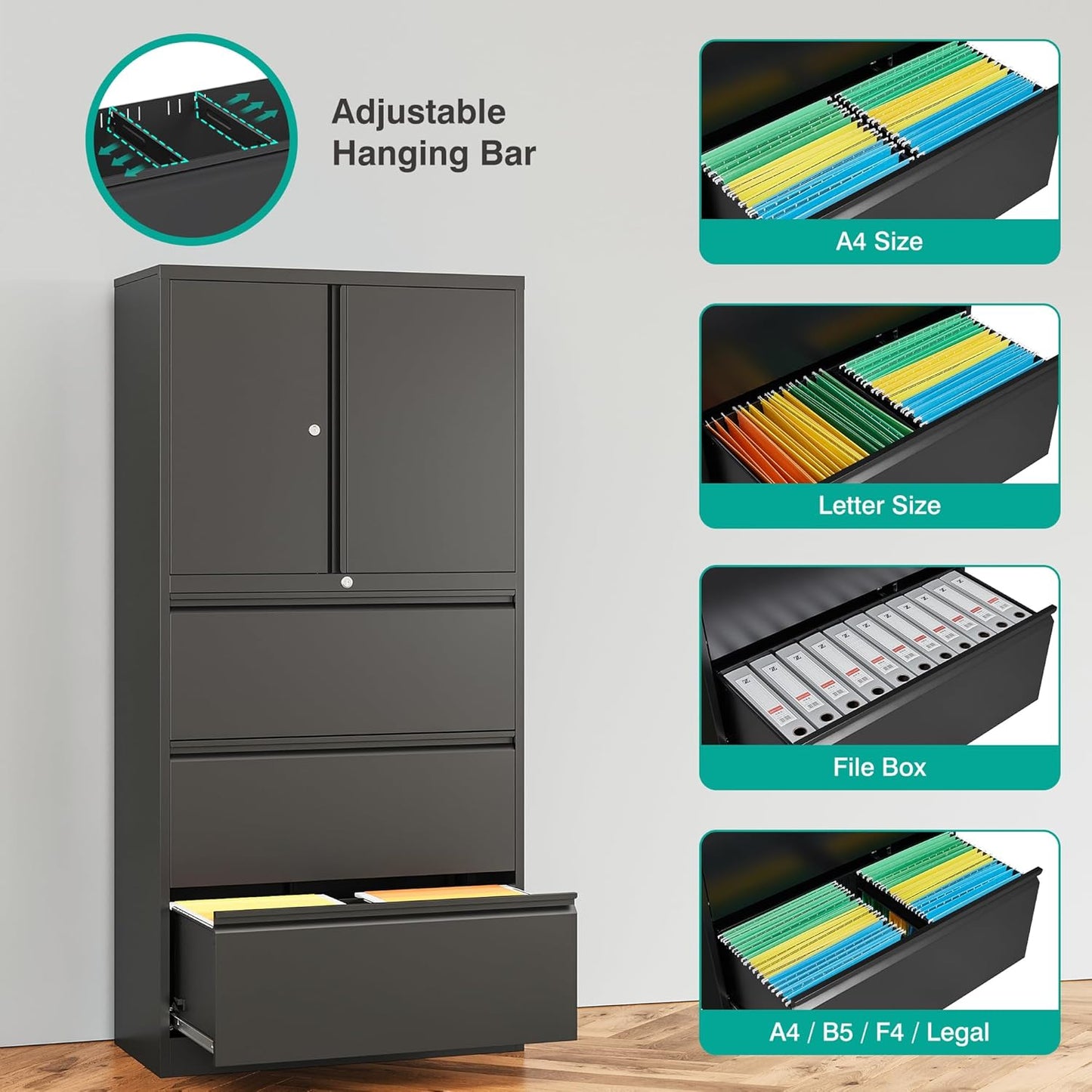 SISESOL 3 Drawer Lateral File Cabinet with Lock and Shelf,White Filing Storage Cabinet with Doors,Locking Metal Storage Cabinets with Drawers for Home,Office,Garage,School,Fit A4/Letter/Legal File