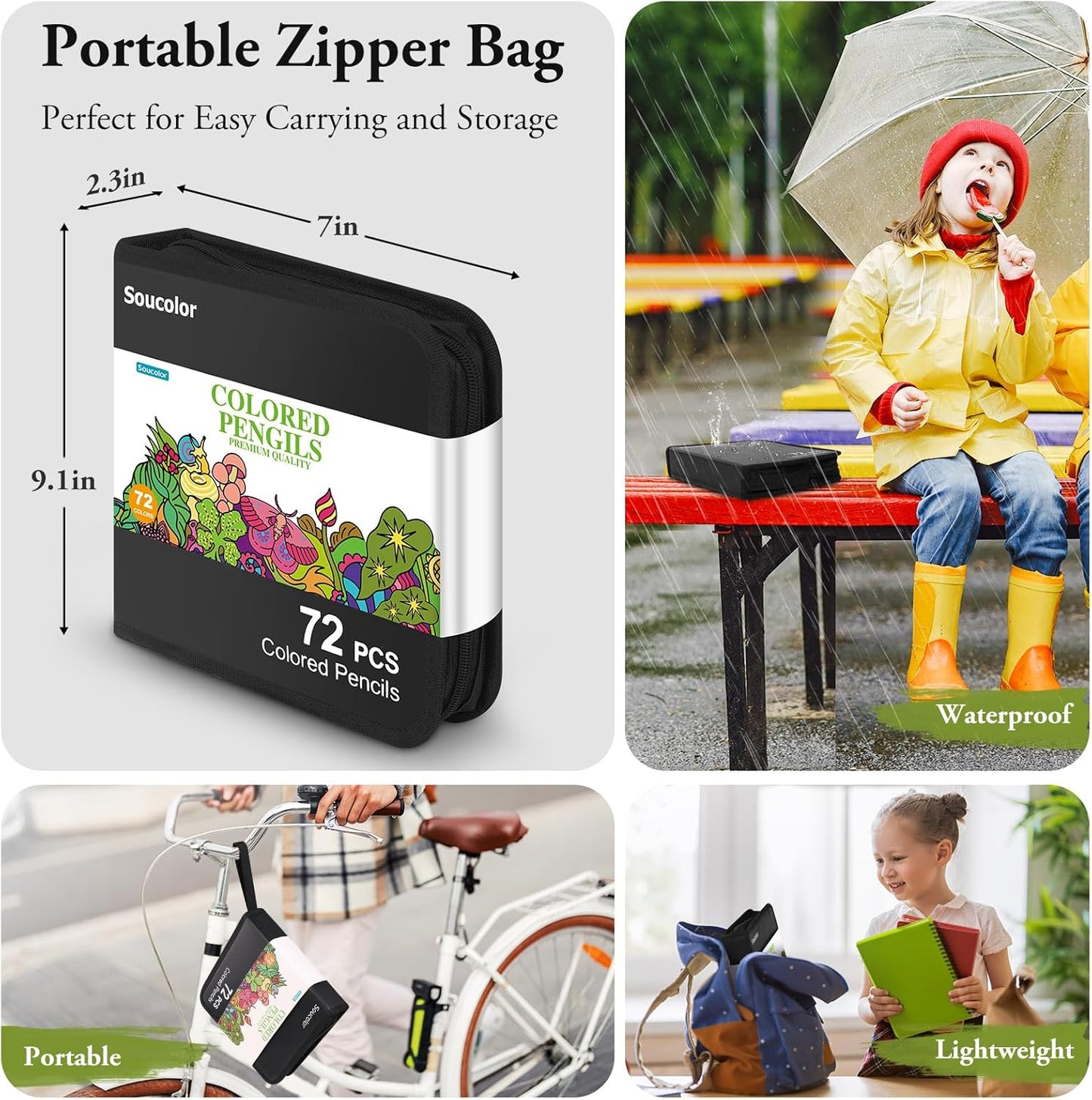 Soucolor 72-Colors Premium Artist Colored Pencils Set with Zippered Case for School Preppy Supplies, Drawing Kit Art Supplies for College Students