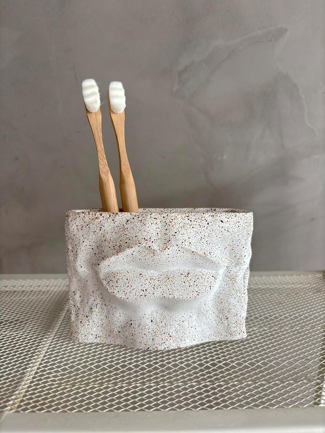 1PC Nordic - Style Textured Concrete Multi - Purpose Toothbrush Holders for Bathroom & Modern Pen Holder for Desk,Cement Toothbrush Stand