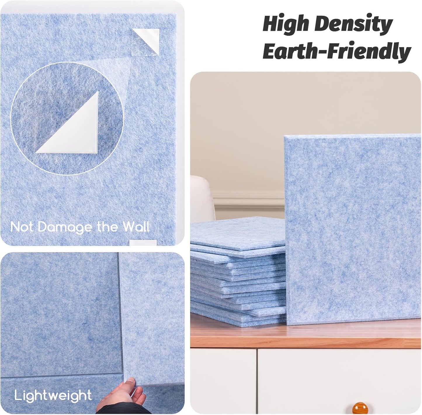 Large Cork Board Alternative, 15 Pack Felt Board with Safe Removable Adhesive Tabs Felt Wall Tiles, Large Cork Boards for Walls, Cork Board for Home Office, Pin Boards for Walls, Light Blue