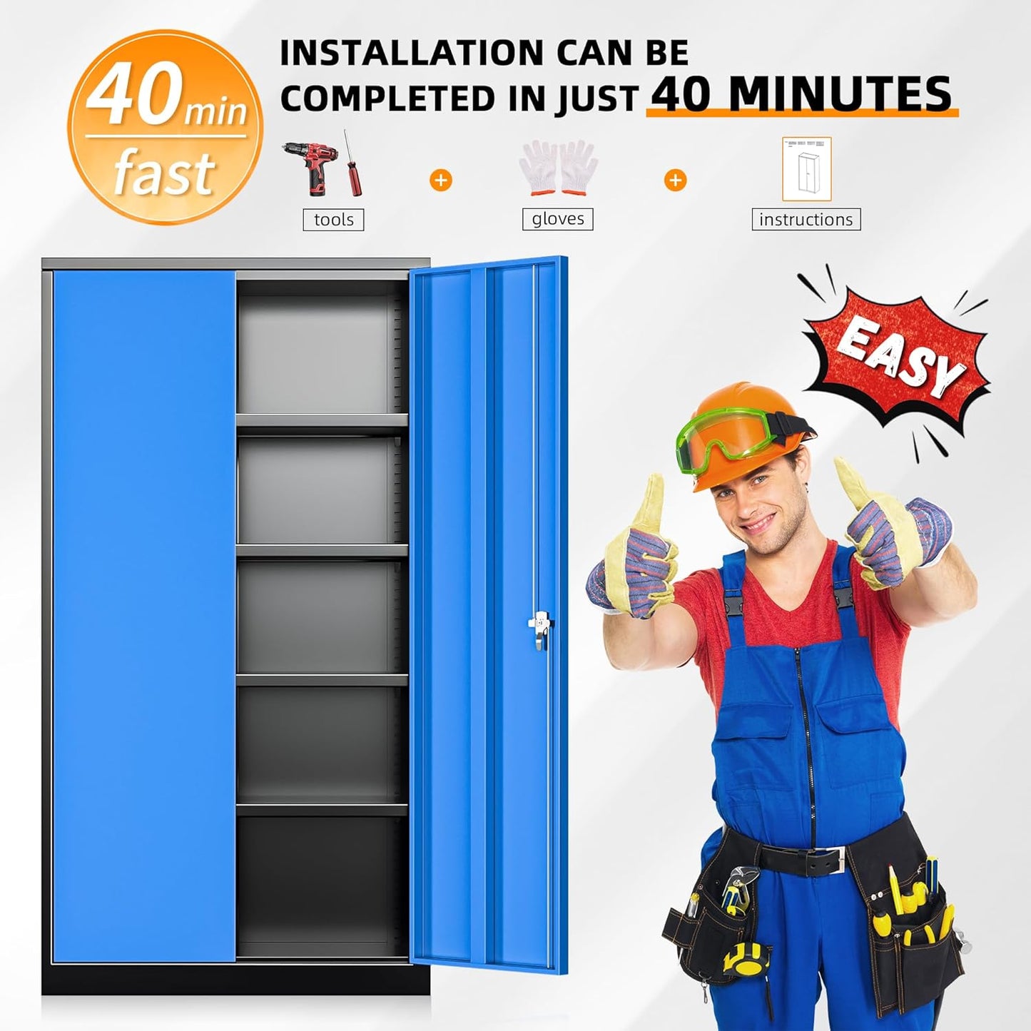 INTERGREAT Storage Cabinet,72”H Garage Steel Locking Cabinets with Doors and 4 Adjustable Shelves, Tall Lockable File Tool Cabinet for Home Office, Metal Classroom Cabinets Basement, Black-Blue