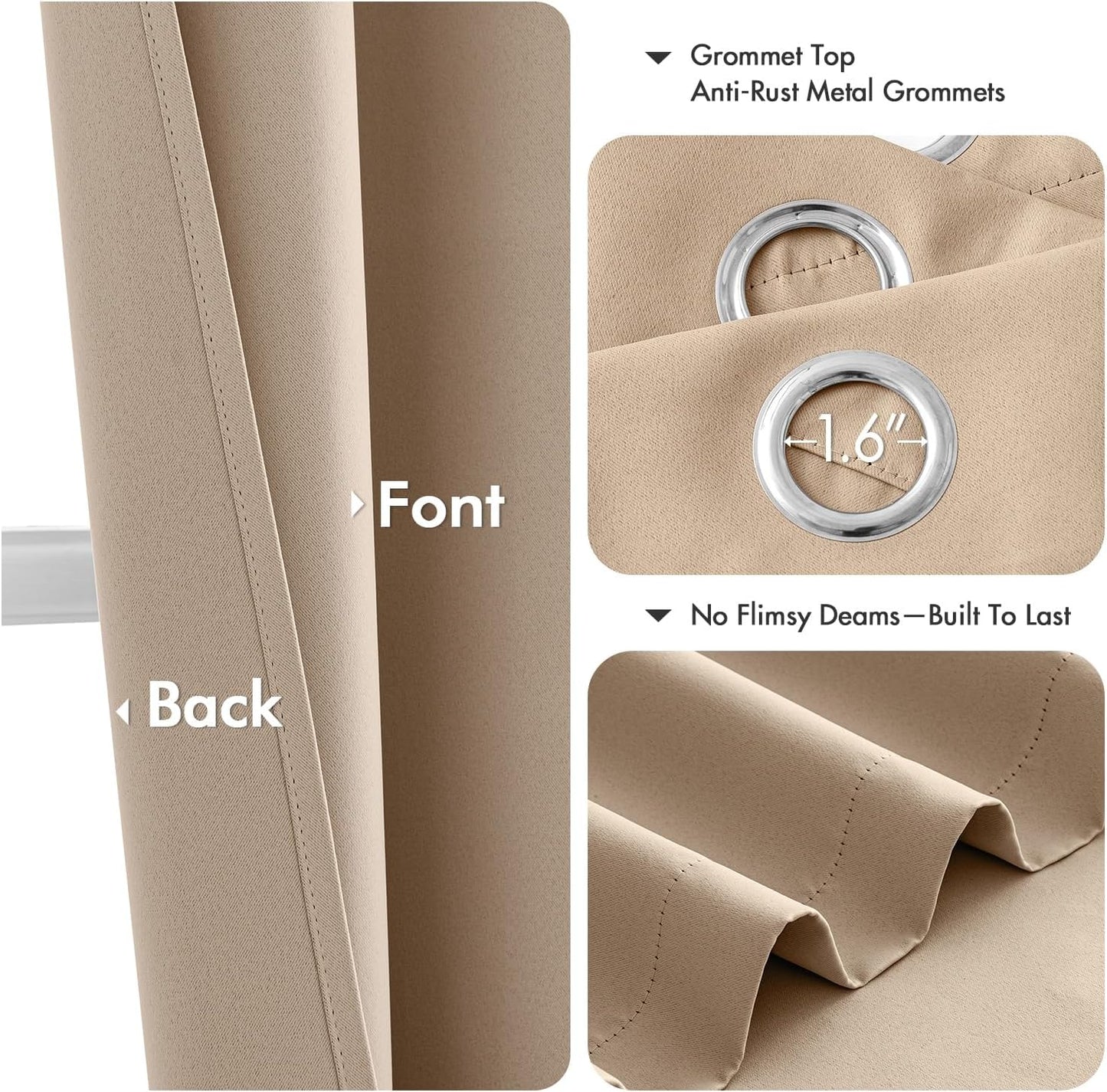 MIULEE Beige Blackout Curtains for Bedroom Living Room 84 Inches Long 2 Panels, Thermal Insulated Room Darkening Drapes Solid Grommet Top Noise Reduction Light Blocking Window Treatments 40x84 Inch