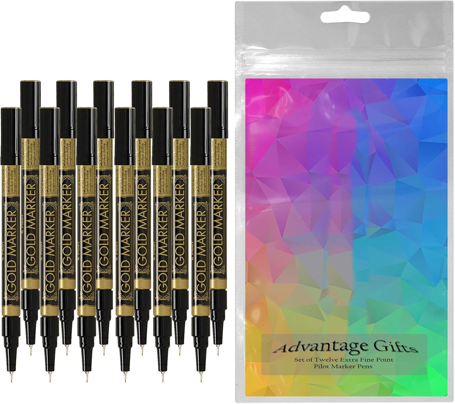 Metallic Permanent Paint Markers, Gold, Extra Fine Point (0.5mm), 12 Count, Bundle with Plastic Reusable Pouch