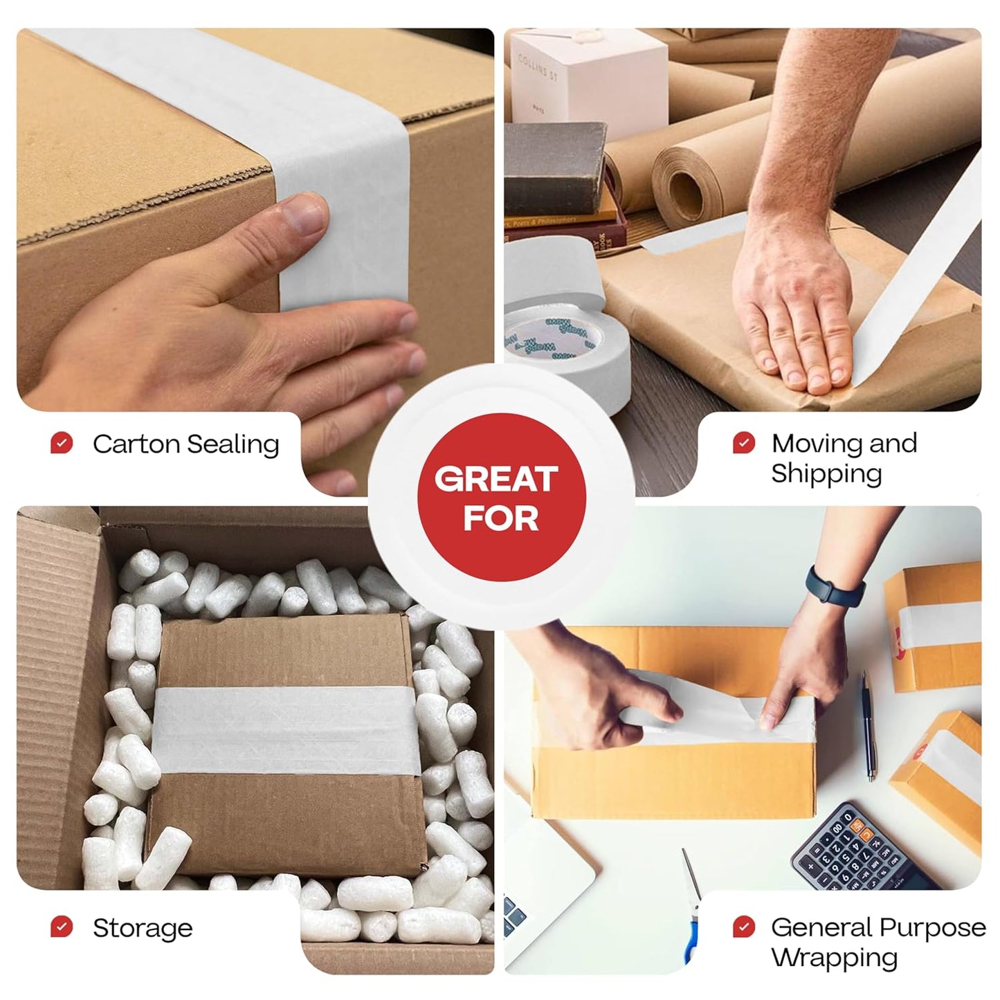 IDL Packaging 3" x 375 feet Reinforced Water-Activated Kraft Gummed Tape 70lb Thickness (Pack of 6) - Secure Paper Packing Tape for Secure Carton Sealing - Heavy-Duty for All Conditions, Brown