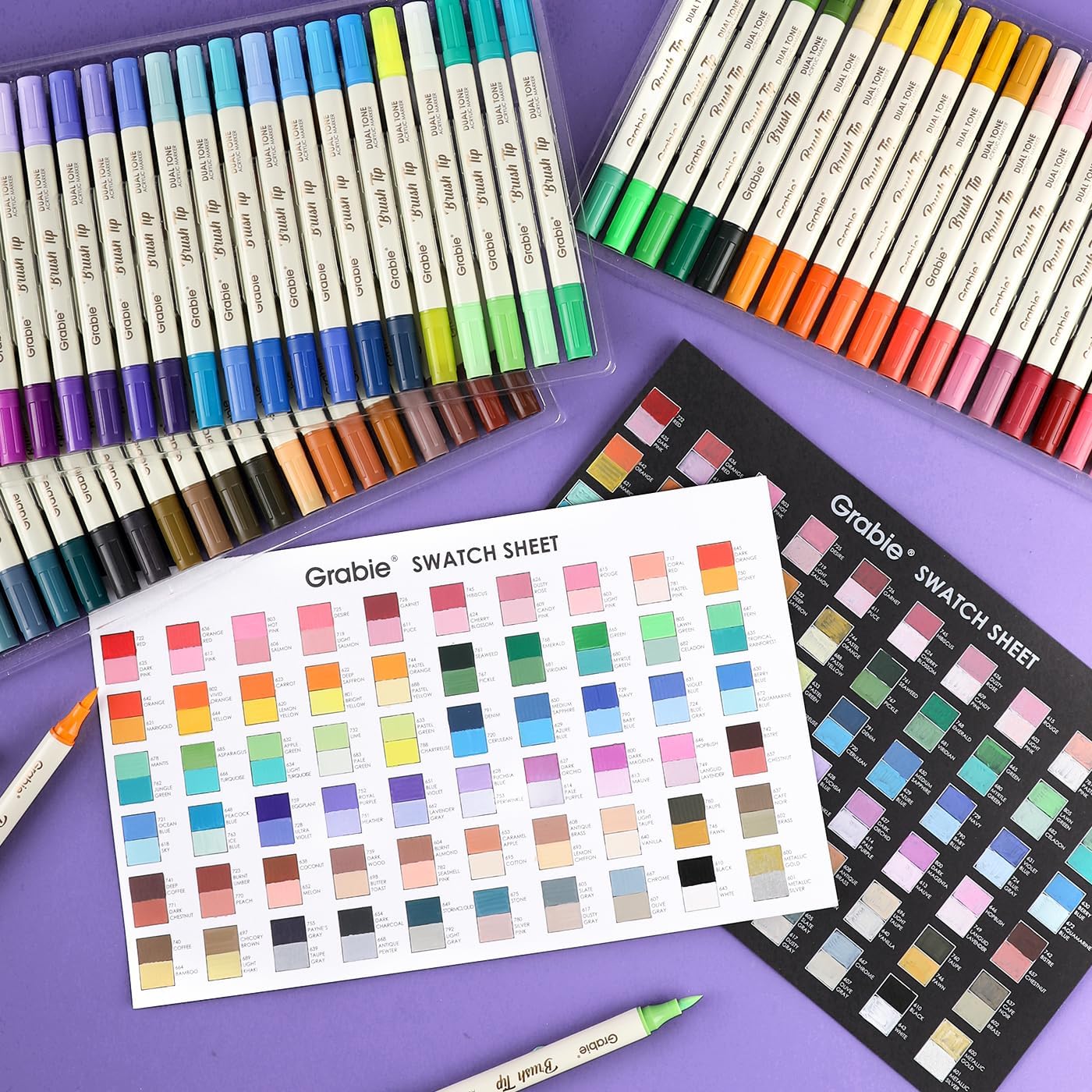 Grabie 120 Colors Dual Tone Brush Tip Acrylic Markers, Dual-Color Paint Markers with 60 Brush Tips, Double Tipped Acrylic Paint Pens for Fabric, Canvas,DIY, Canvas Art Supplies
