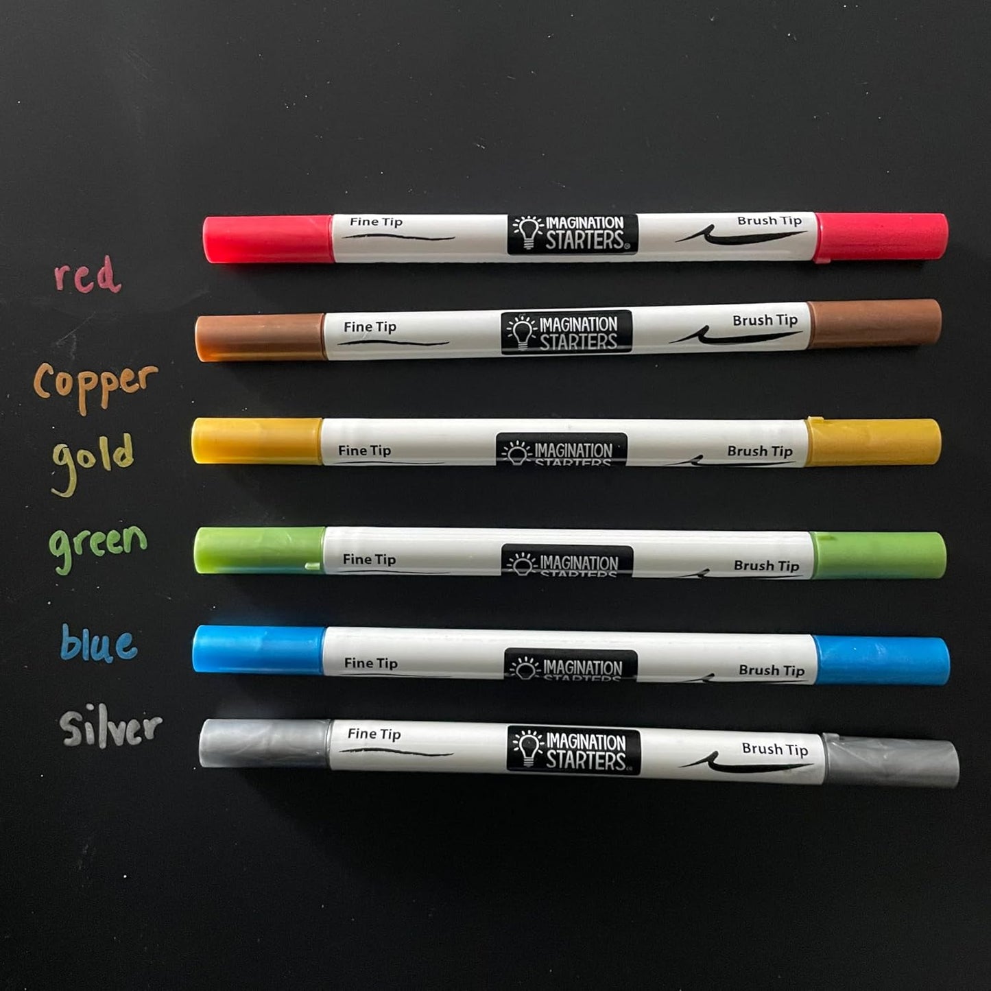 Metallic Liquid Chalk Markers for Chalkboard Signs, Coloring Mats, Window, Labels, Glass, Car- Wet Wipe Ink Chalk Board Markers, Dual Tip (Brush/Fine) Liquid Chalk Pens