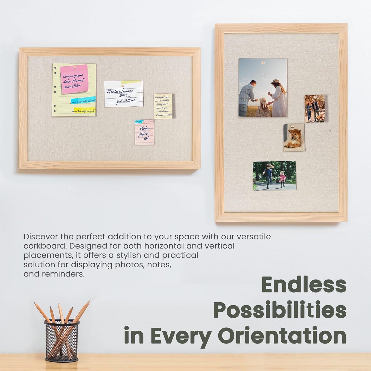 Bulletin Board Cork Board with Linen, 100% Wood Framed 30" x 20" Bulletin Board Decorations, Pin Boards for Walls, Wall Mounted Fabric Picture Board with 10 Pushpins for School, Home & Office, Natural