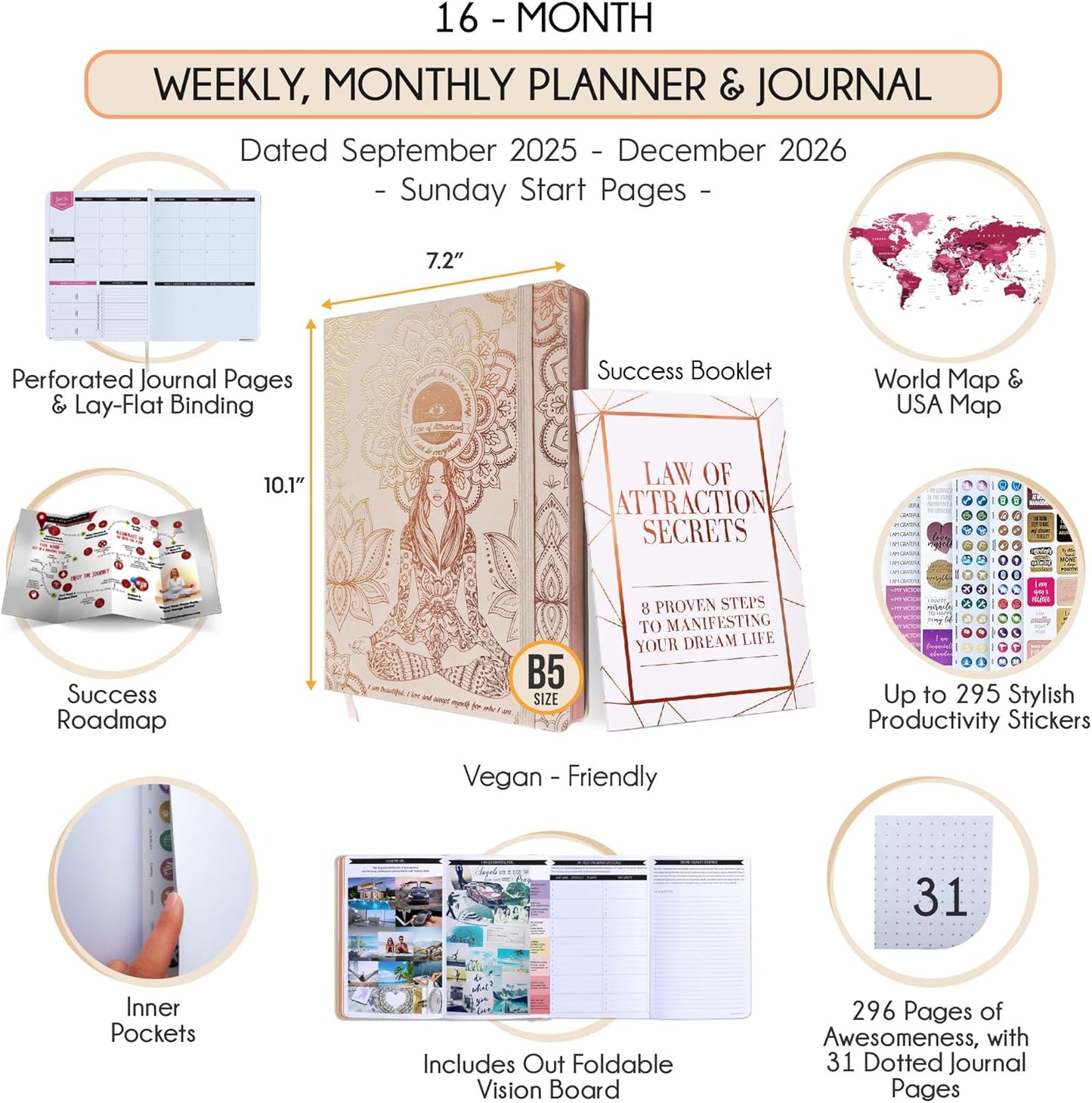 2025-2026 Planner Weekly and Monthly | 16-Month Life Planner to Increase Focus & Productivity | Reduce Overwhelm & Achieve Your Biggest Goals | Include Gift Box & Stickers | Sep 2025-Dec 2026