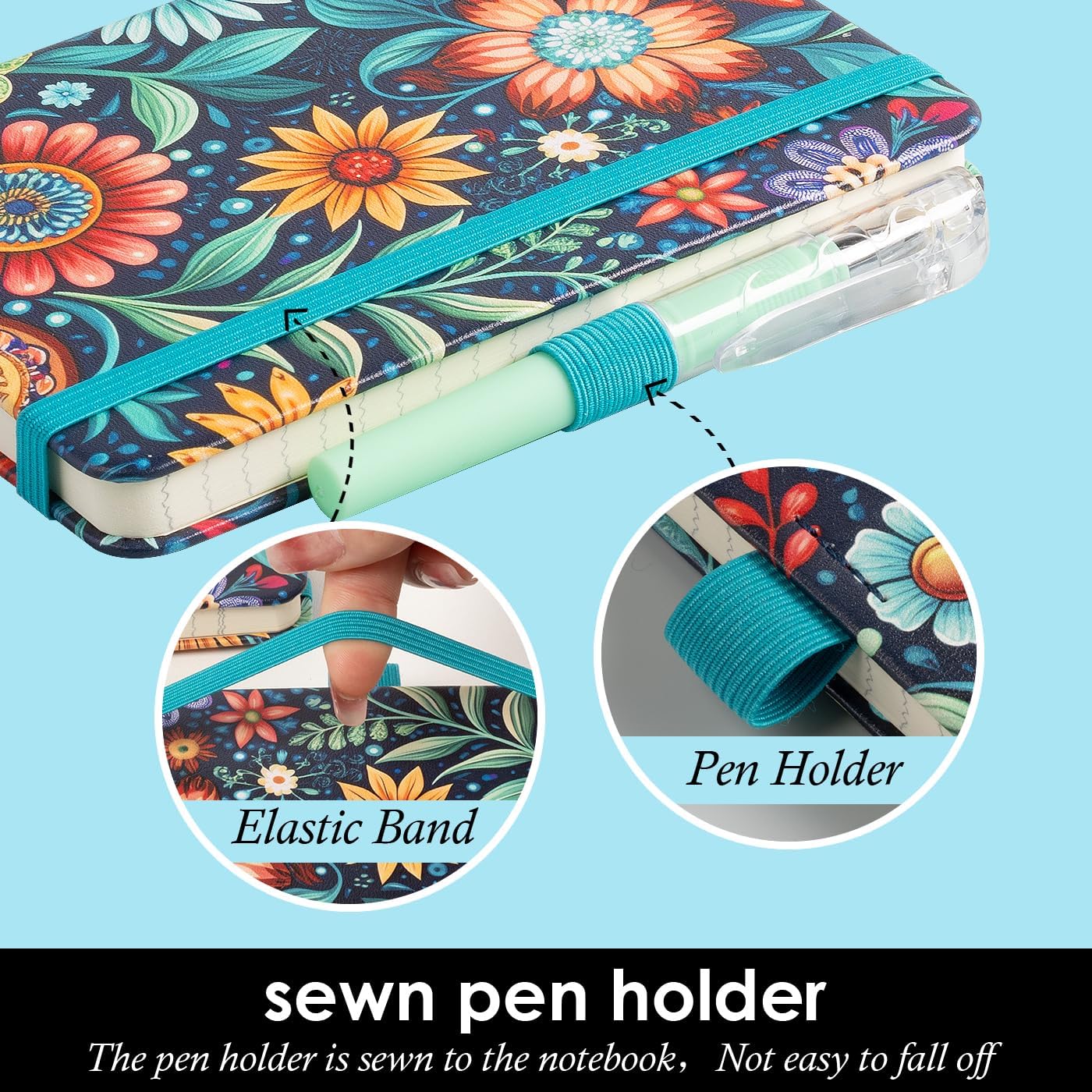 3 Pack Pocket Journal Notebook, Aesthetic Mini Small Notebook with Pen, Floral Print Cover, A6 (3.7" x 5.7"), 100GSM Lined Paper, Notepad for Girls/Kids/Women Note Taking Writing