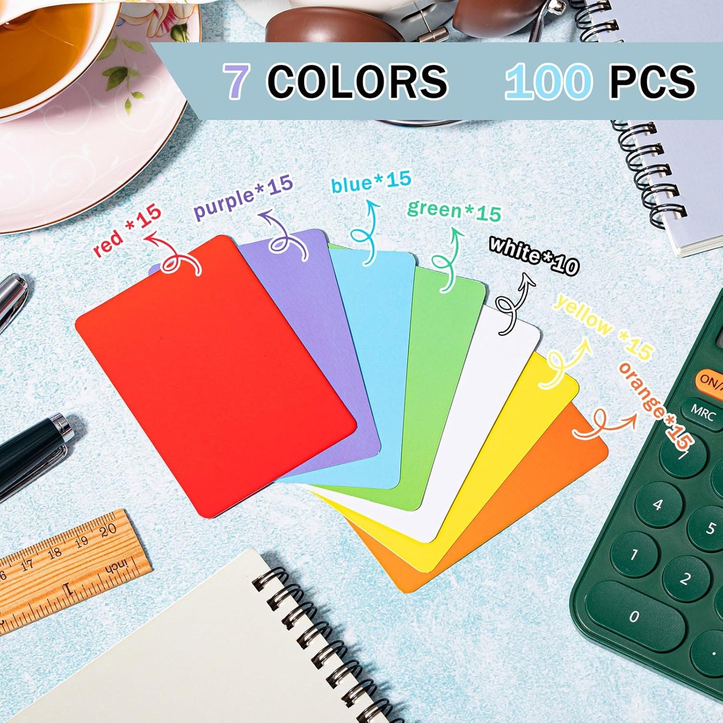 Harloon 100 Pcs Dry Erase Index Cards 2.5 x 3.5 Inch Laminated Reusable Dry Erase Note Cards Sheets for Office to Do List (Colorful)