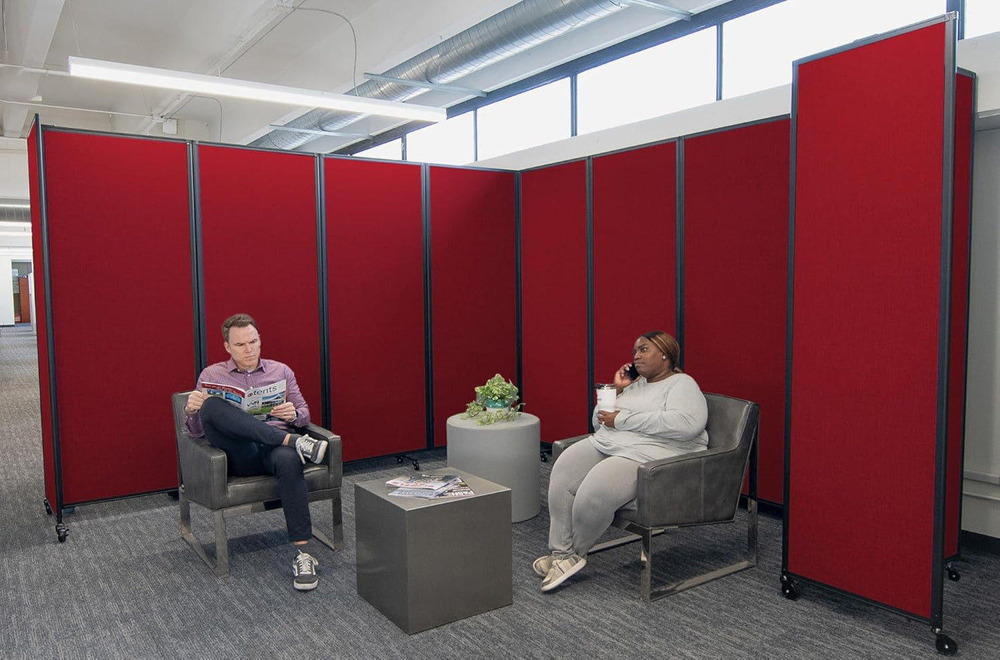 Versare Room Divider 360 Portable Wall Partition | Folding Panels | Large Freestanding Divider | Locking Wheels | Temporary Room Separator | 25' x 7'6'', Red