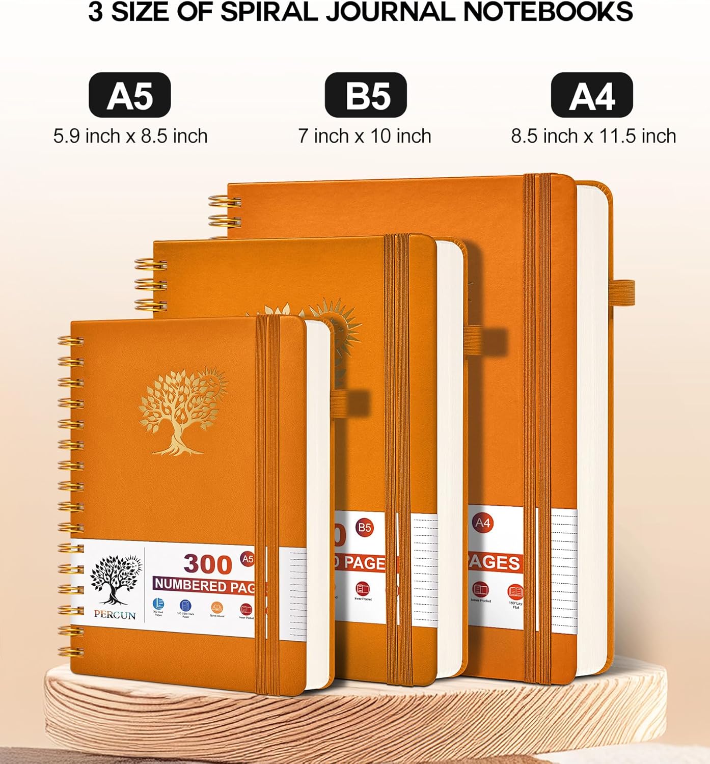 Large Spiral Notebook Journal for Women Men - 300 Numbered Lined Pages, College Ruled,B5 Hardcover Spiral Bound Notebook for School, Work, Note Taking, Writing, Leather Spiral Journal 7"x10"