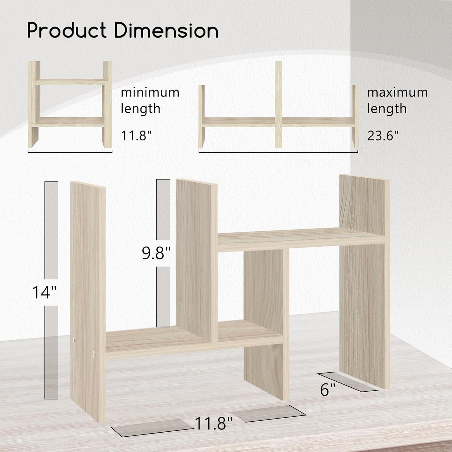 Jerry & Maggie Desktop Organizer Office Storage Rack Adjustable Wood Display Shelf Free Style Double H, Multi-Functional Mini Bookshelf for Desk Natural Stand (White Wood Tone)