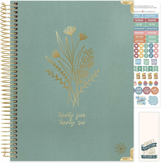 bloom daily planners HARDCOVER 2025-2026 (8.5" x 11") Academic Year Day Planner (July 2025 - July 2026) - Aesthetic Task Goal Organizer - Monthly & Weekly Inspirational Agenda Book - Green Linen