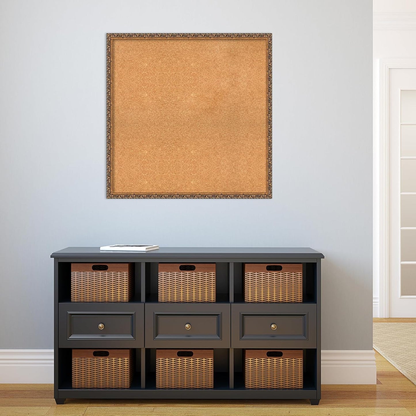 Amanti Art Natural Cork Board for Wall, 32x32 Vision Board with Bronze Frame, Large Corkboard Office Decor for Home Organization, Traditional Corkboard Pinboard to Display Items for Home Organization