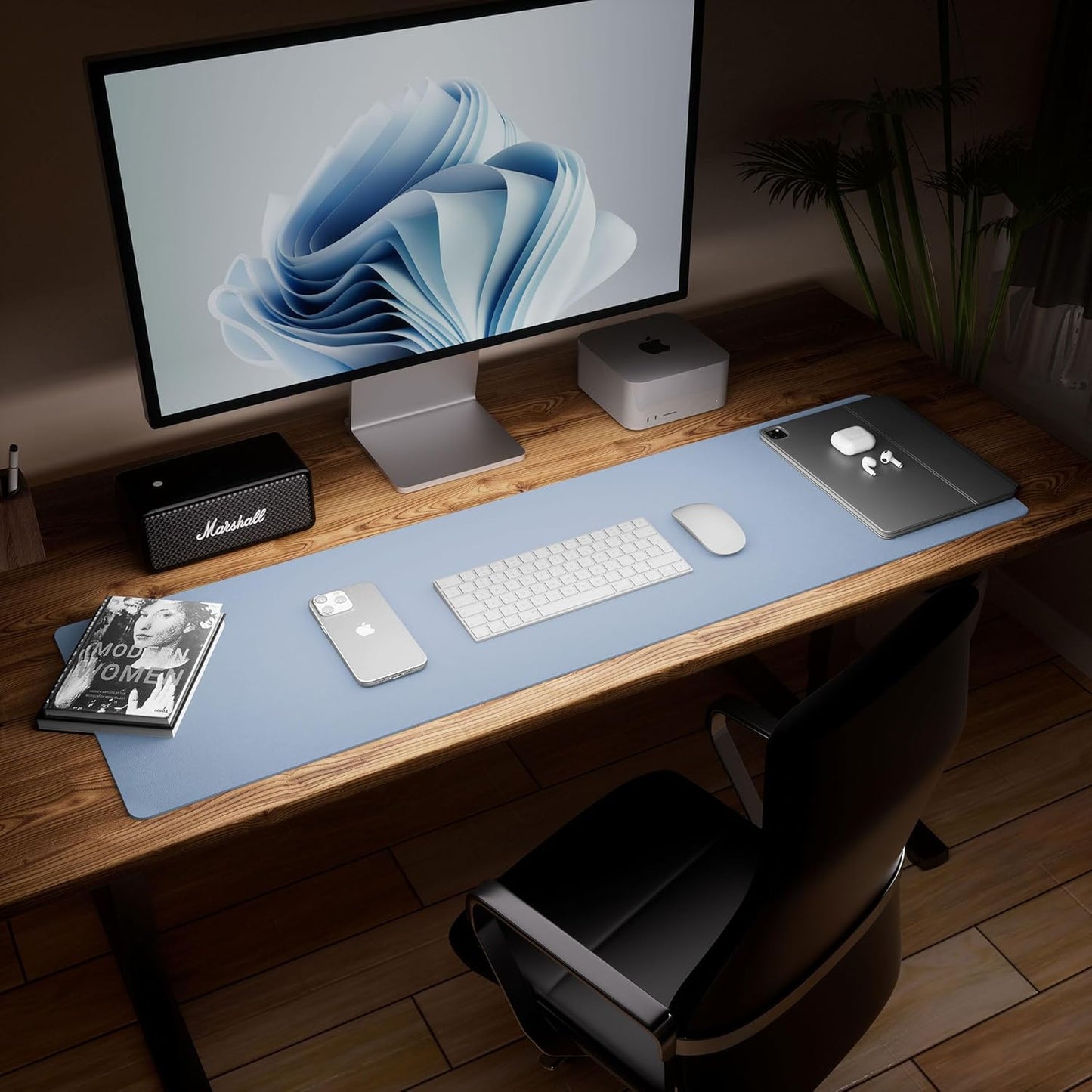 Aothia Leather Desk Pad Protector - Large Mouse Pad, Office Mat, Non-Slip PU Leather Blotter, Laptop Desk Pad, Waterproof Writing Pad for Office and Home (Denim Blue, 38" x 13.7")