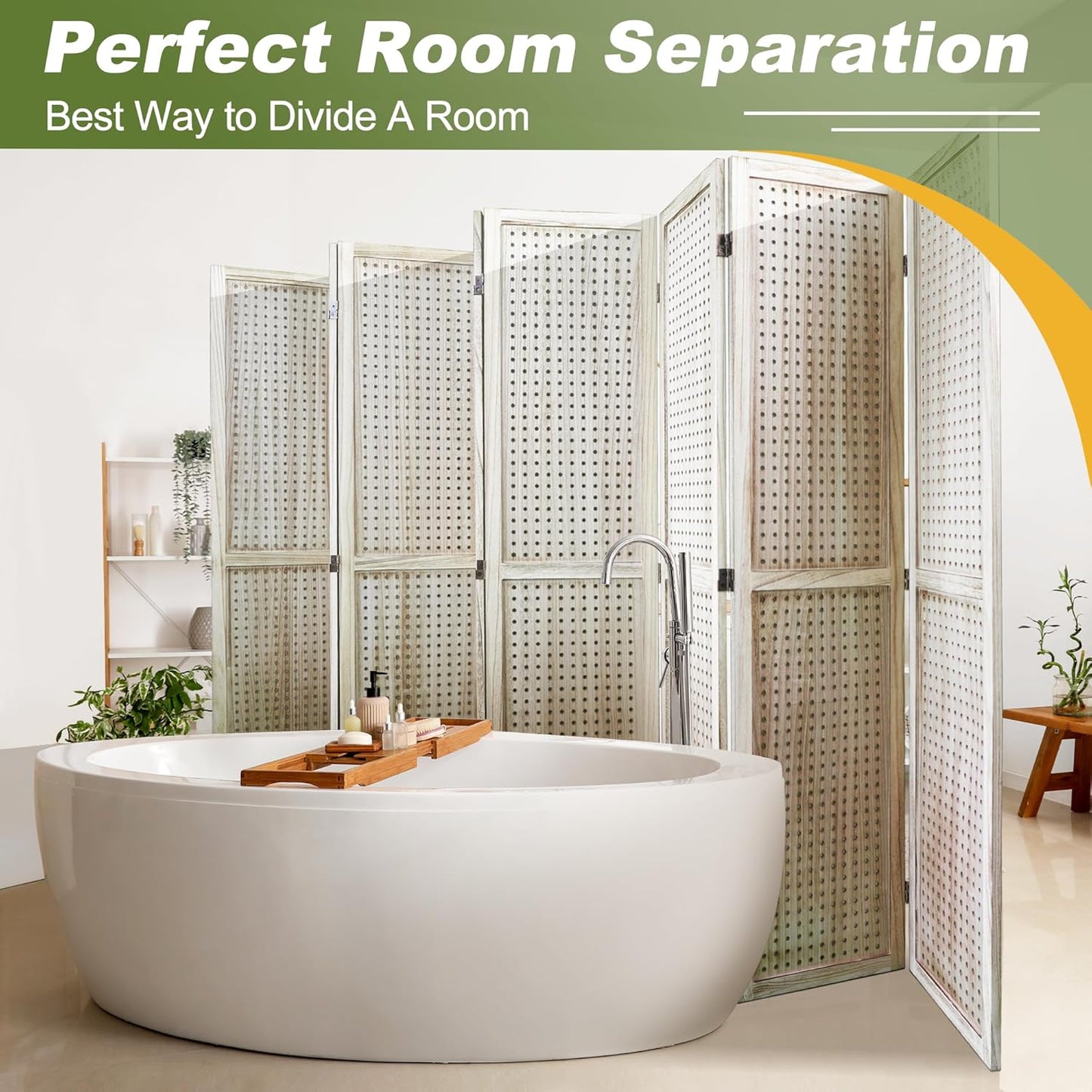 NicBex 8 Panel Pegboard Display,5.6FT Wood PegBoard Room Dividers,Folding Privacy Screens Portable Freestanding Display Board for Craft/Art Shows,Room Separation,Natural Wood