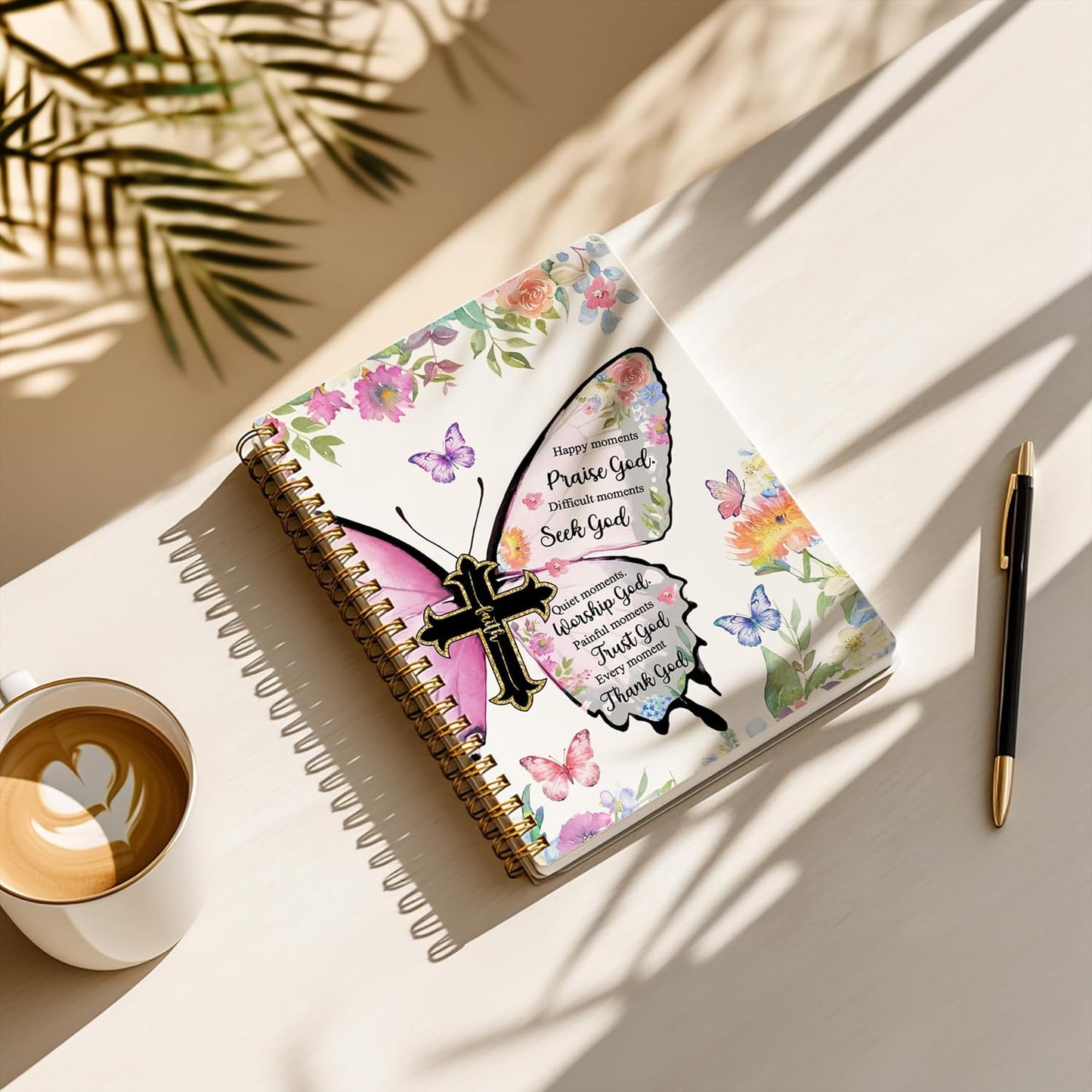 Bible Notebook, A5 Spiral Christian Journal with Floral Pink Butterfly Notebook, Bible Verse-God Says You Are, Inspirational Notebooks for Women, Bible Study, Gift for Birthday Christmas