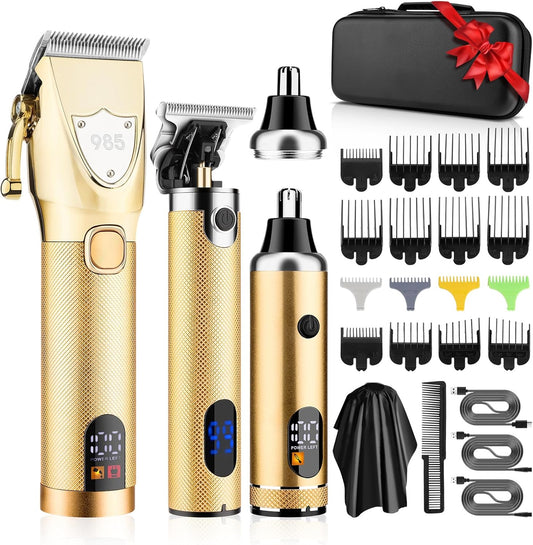 RESUXI Hair Clipper for Men T Blade Zero Gapped Nose Hair Trimmer Set,Professional Cordless Barber Clippers Hair Cutting Machine Haircut Grooming Kit,Gold