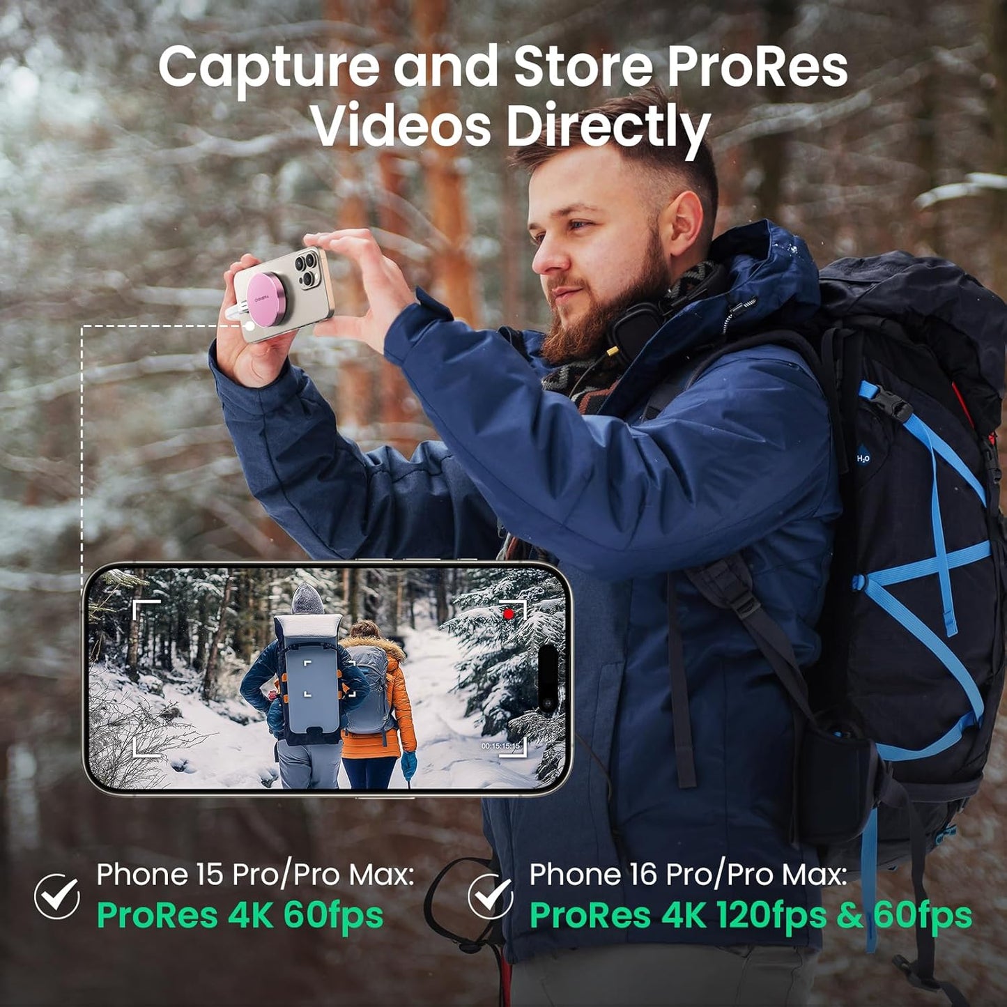 4TB Magnetic Portable SSD, External Solid State Drives with USB-C 3.2 Gen 2x2, Speed Up to 2000MB/s, Compact & Durable, Compatible with iPhone 15/16 Series and Other USB-C Devices, Pink