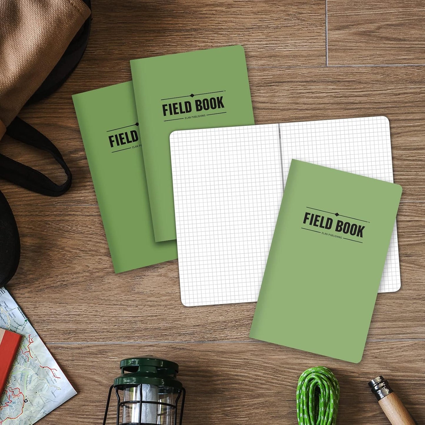 Elan Publishing Company Field Notebook/Journal - 5"x8" - Green Cover - Graph Book - Pack of 4