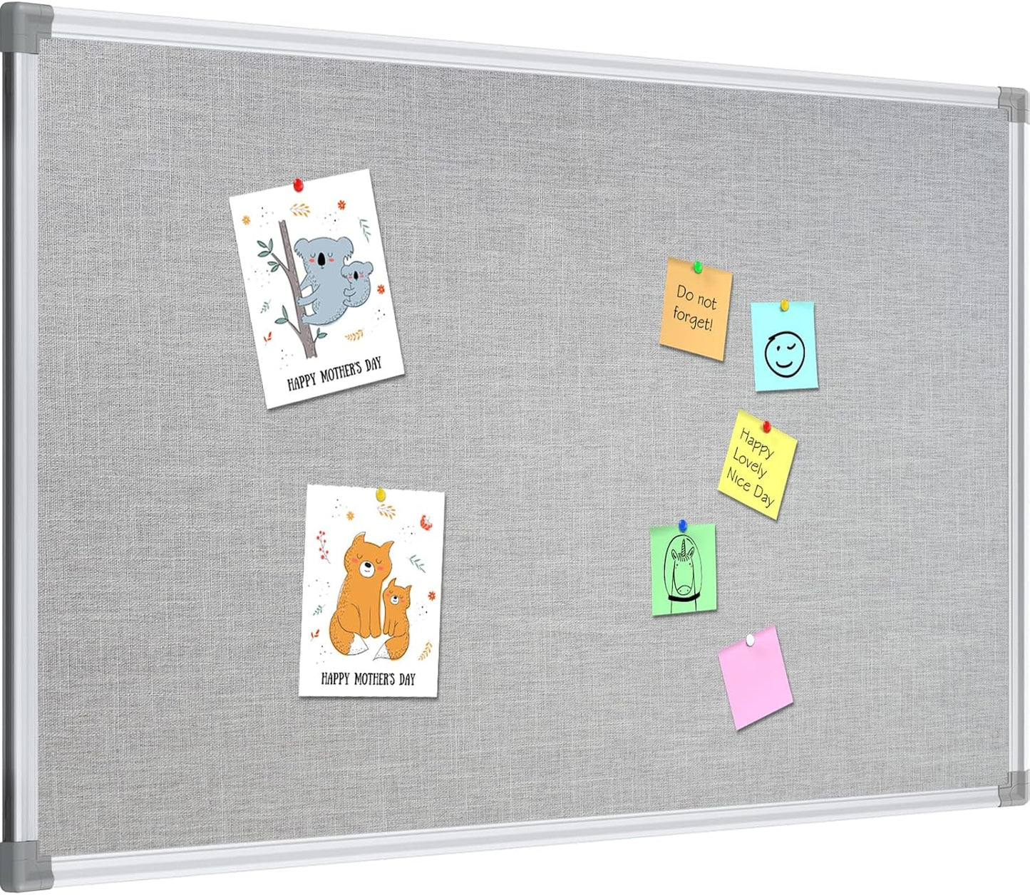 Lockways 36" x 24" Premium Cork Bulletin Board, Light Grey Framed Linen Fabric Pinboard with Silver Aluminum Frame for Home, Office & Kitchen Organization