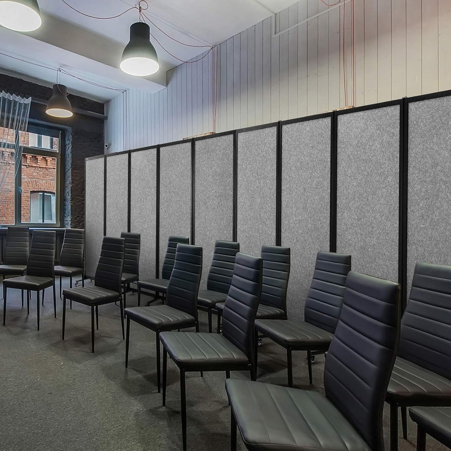 Upgrade Version Room Partition and Divider, Freestanding Rolling Dividers with Wheels,Office Privacy Screen Divider Wall,Classroom Felt Dividers,10'6"L* 6'7"H,5 Panel,Light Grey