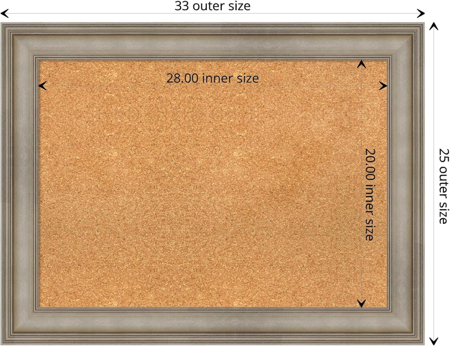 Amanti Art Natural Cork Board for Wall, 25x33 Vision Board with Silver Wood Frame, Medium Corkboard Office Decor for Home Organization, Traditional Corkboard Pinboard to display items for home