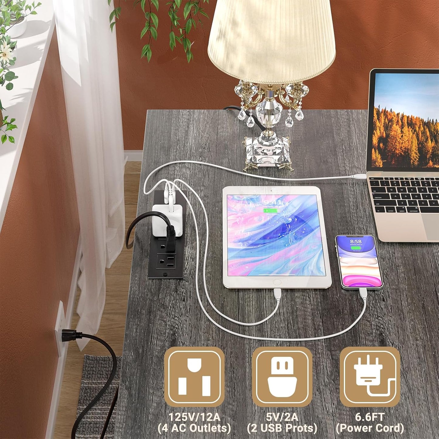 Unikito L Shaped Desk with Drawers, 60 Inch Corner Computer Desks with USB Charging Port and Power Outlet, Large 2 Person Home Office Table with File Cabinet, Black Oak