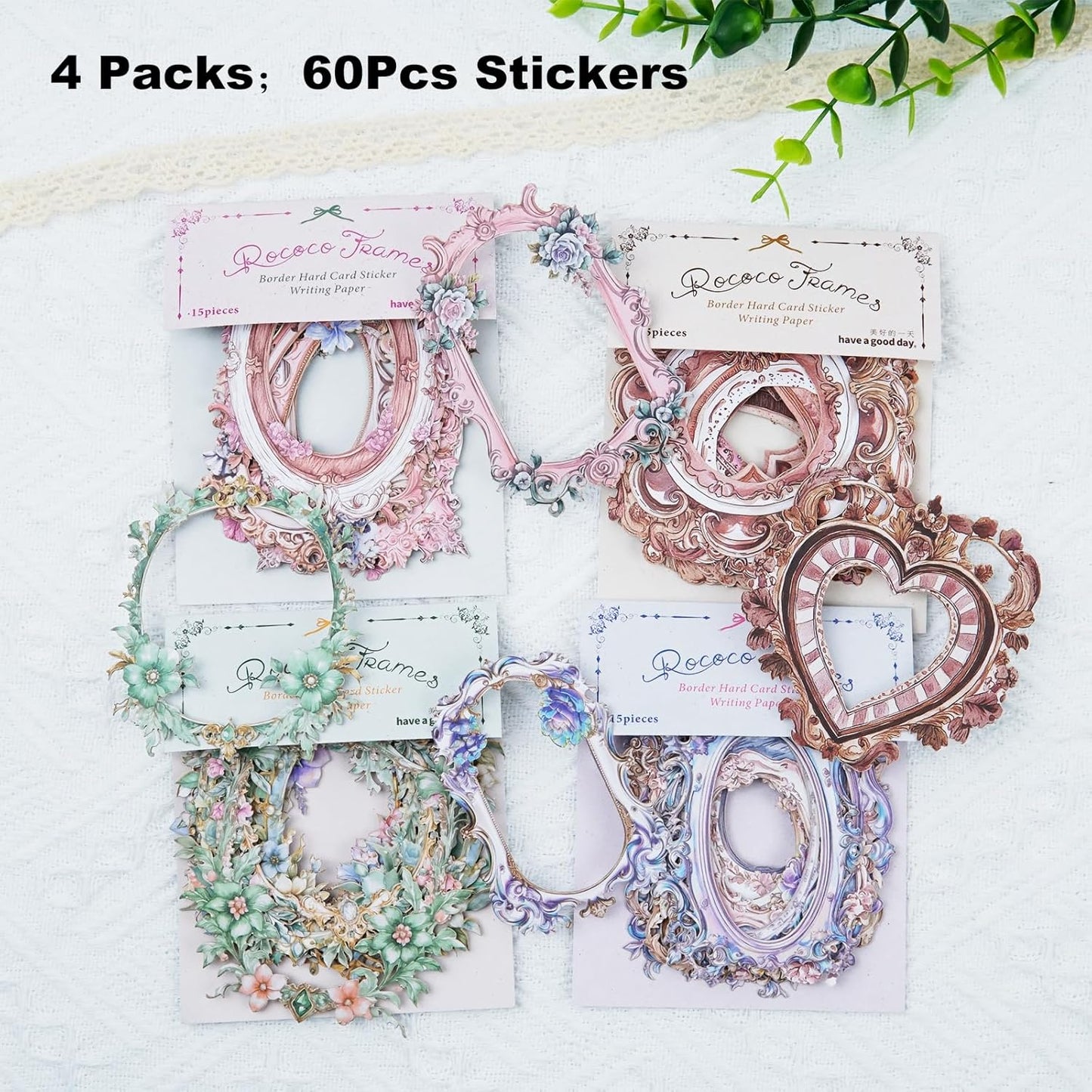 Baroque Frame Sticker Set, 60PCS Vintage Cardstock Borders for Scrapbooking, Journaling, DIY Crafts, and Planners