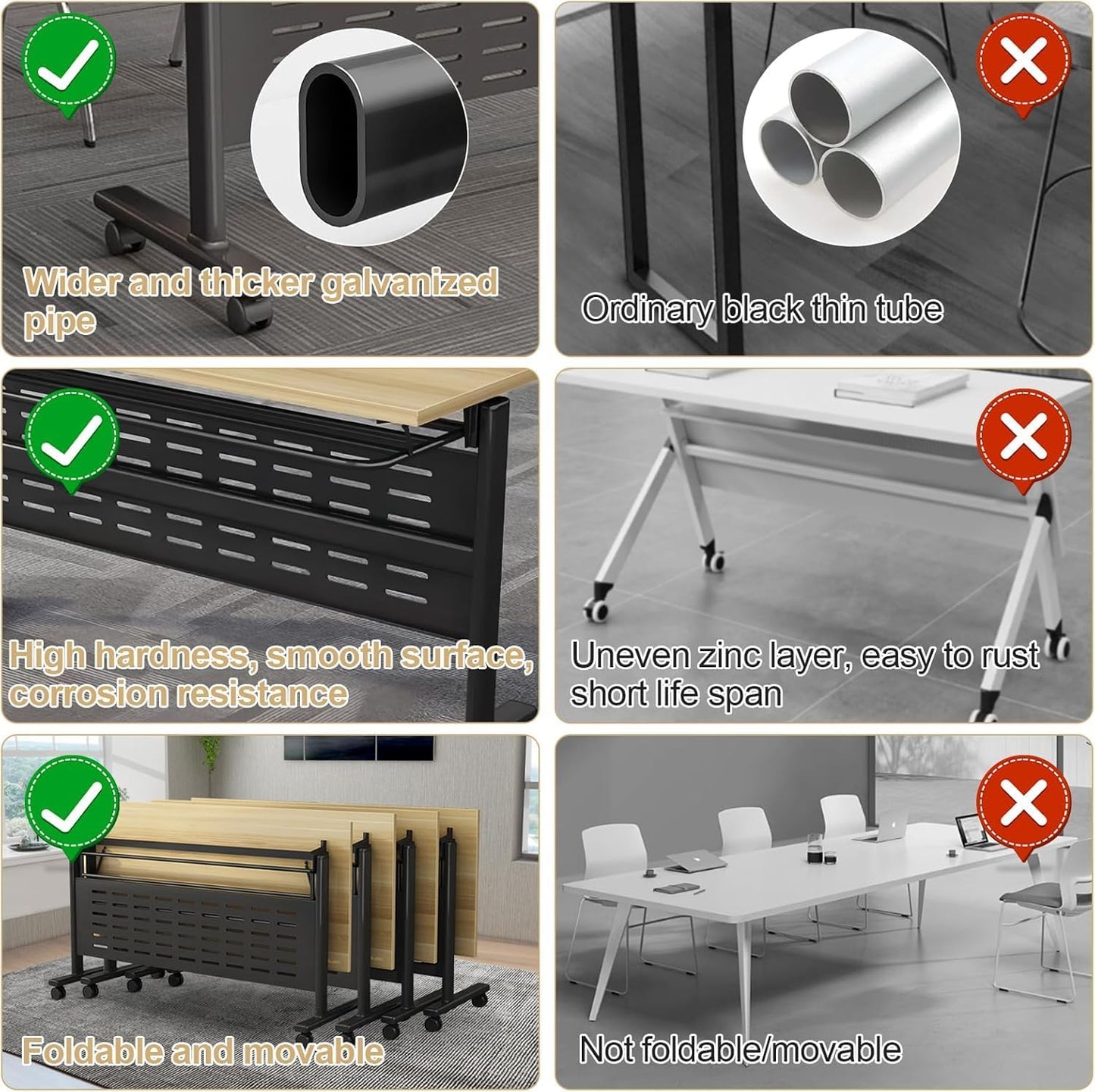 Folding Conference Table - Modular Conference Room Tables Foldable & Stackable Boardroom Table with Casters | Large Rectangle Office Meeting Table for Training Rooms(6PCS, Tables Only)