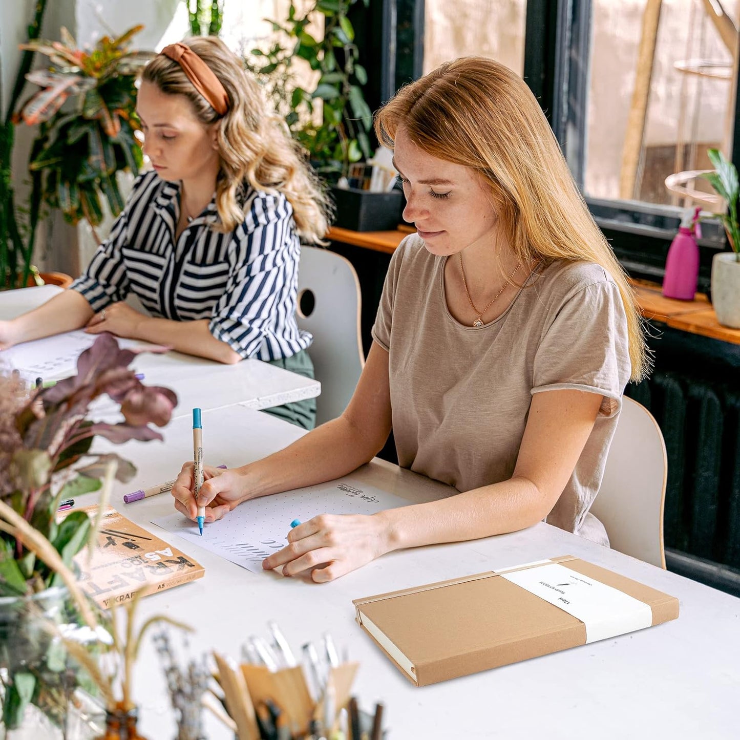 Large B5 Blank Notebook Journals, Plain Kraft Hardcover Sketchbook Subject Composition Notebooks Planner with Unlined Paper, 2 Pack, 120GSM, 102 Sheets, 7.6x10 inch, Travel Journal Set