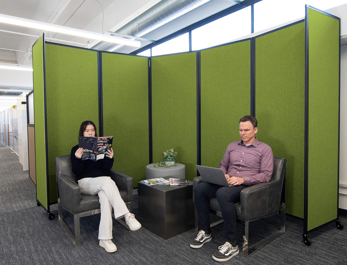 Versare Room Divider 360 Portable Wall Partition | Folding Panels | Large Freestanding Divider | Locking Wheels | Temporary Room Separator | 14' x 7'6'', Lime Green