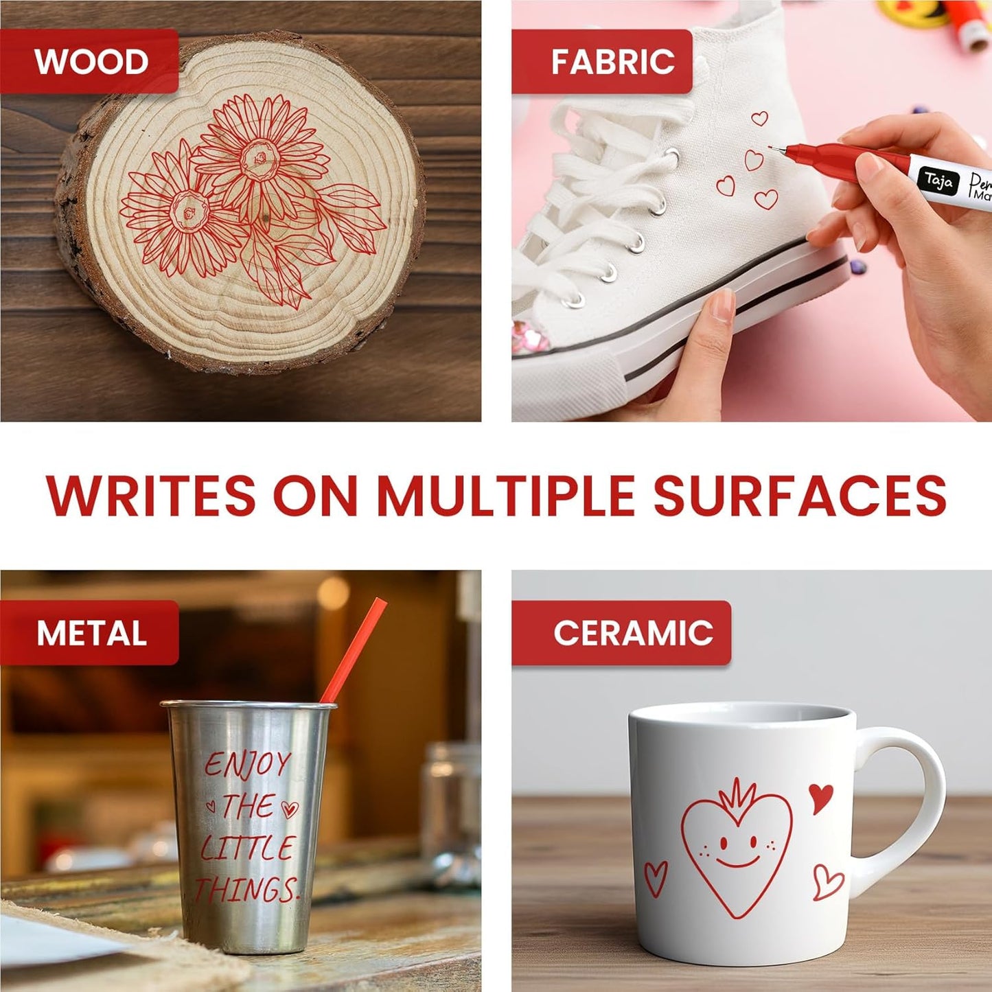 Permanent Markers Ultra Fine Tip, 30 Pack Red Quick-Drying and Fade-Resistant Permanent Markers Bulk Set for Writing and Drawing on Wood, Plastic, Metal, Glass, Ideal for Office School Supplies