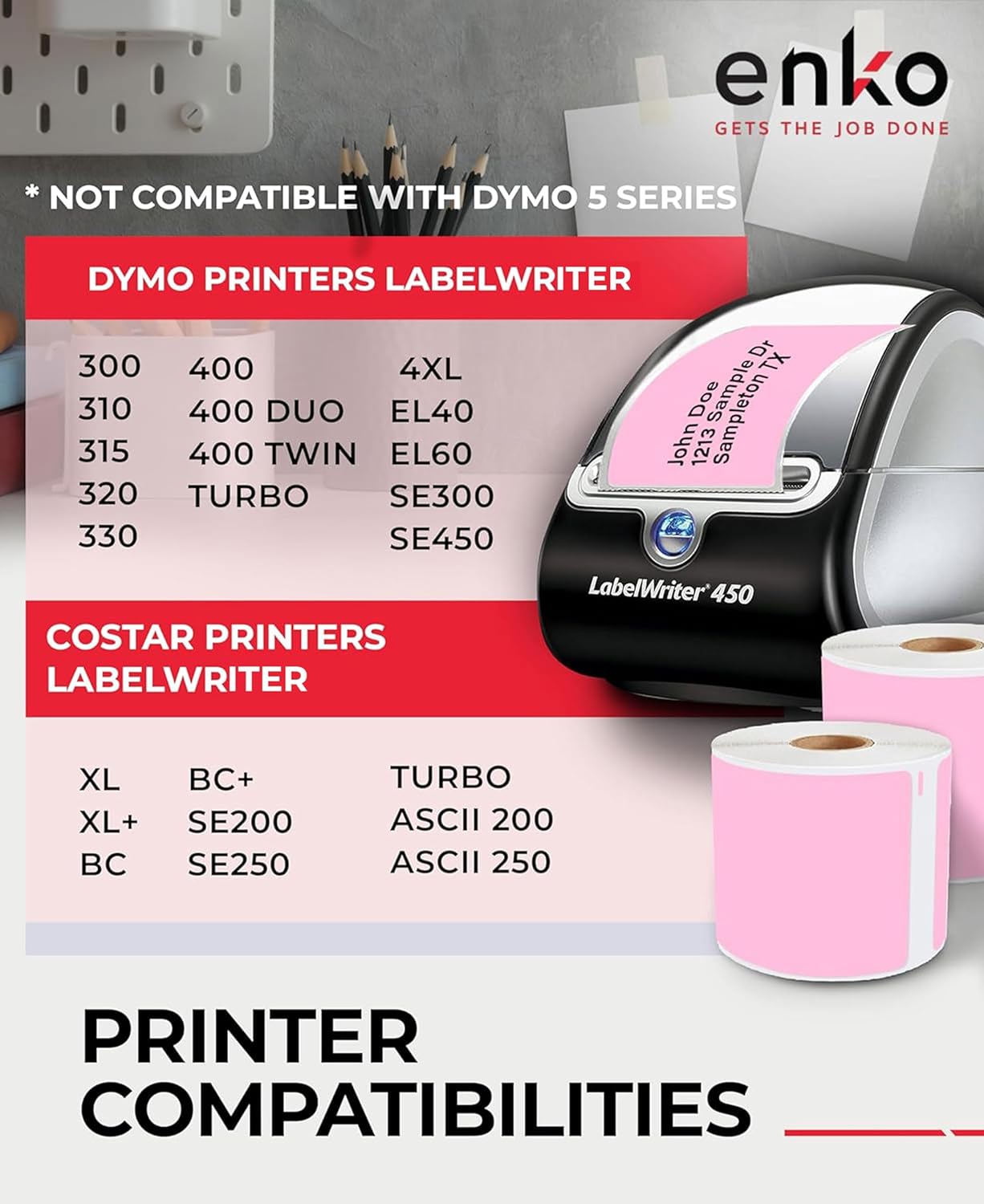 enKo [6 Rolls, 1800 Direct Thermal Labels] Pink Colored Compatible for Dymo 30256 Label (2-5/16 x 4") Use with Dymo, Rollo Thermal Printer as Shipping & Mailing Labels