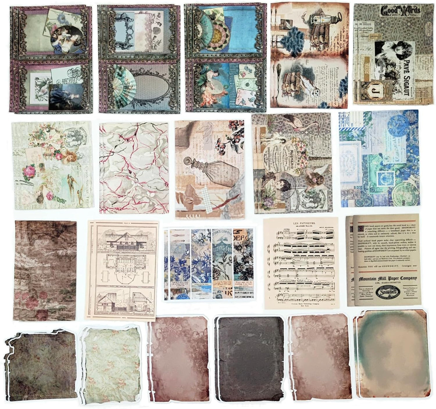 200PCS Vintage Scrapbooking Supplies Pack, Aesthetic Scrapbook Sticker Paper Art Journaling Kit for Bullet Junk Journals,Planner,Cottagecore Decor Gifts (Blue Vintage Collection)