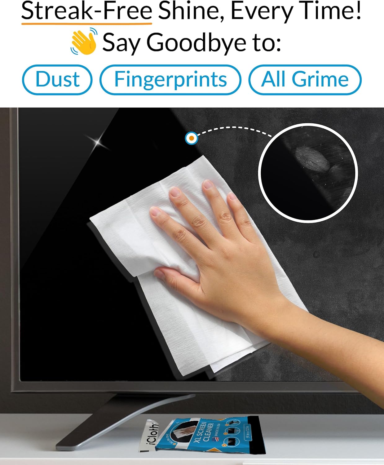 iCloth XL Screen Cleaning Wipes, Lint-Free and Streak-Free, Fast-Drying, Removes Dust, Fingerprints, and Smudges (100 XL Wipes)