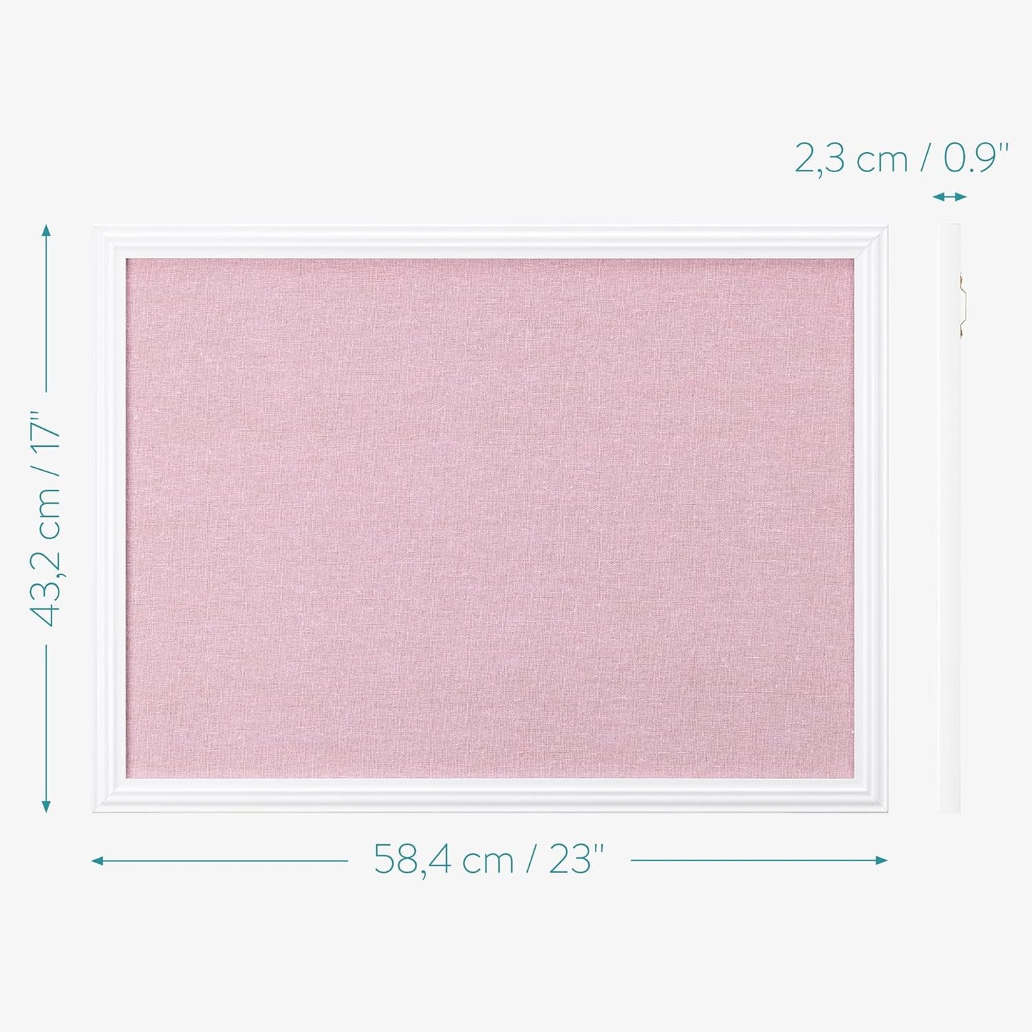 Navaris Framed Linen Bulletin Board - 17 x 23 inches Fabric Jewelry Organizer Pinboard for Wall Memory Memo Pin Board - Pink Linen with White Frame