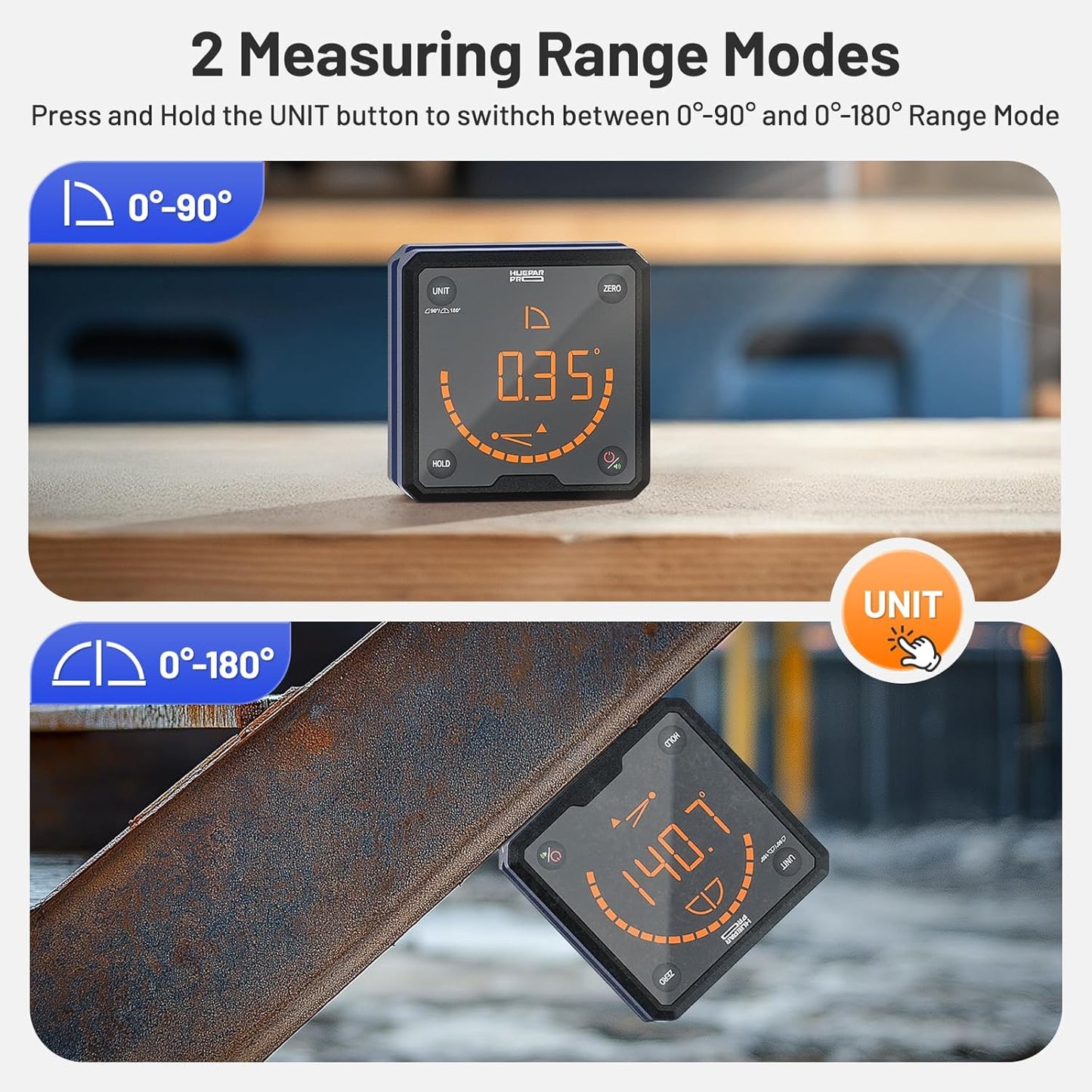 HueparPro Digital Angle Gauge Angle Finder Level with V-Groove Magnetic Base&Backlit LCD Angle Ruler Electronic Table Saw Bevel Gauge Protractor Inclinometer for Construction, Woodworking, Machinery